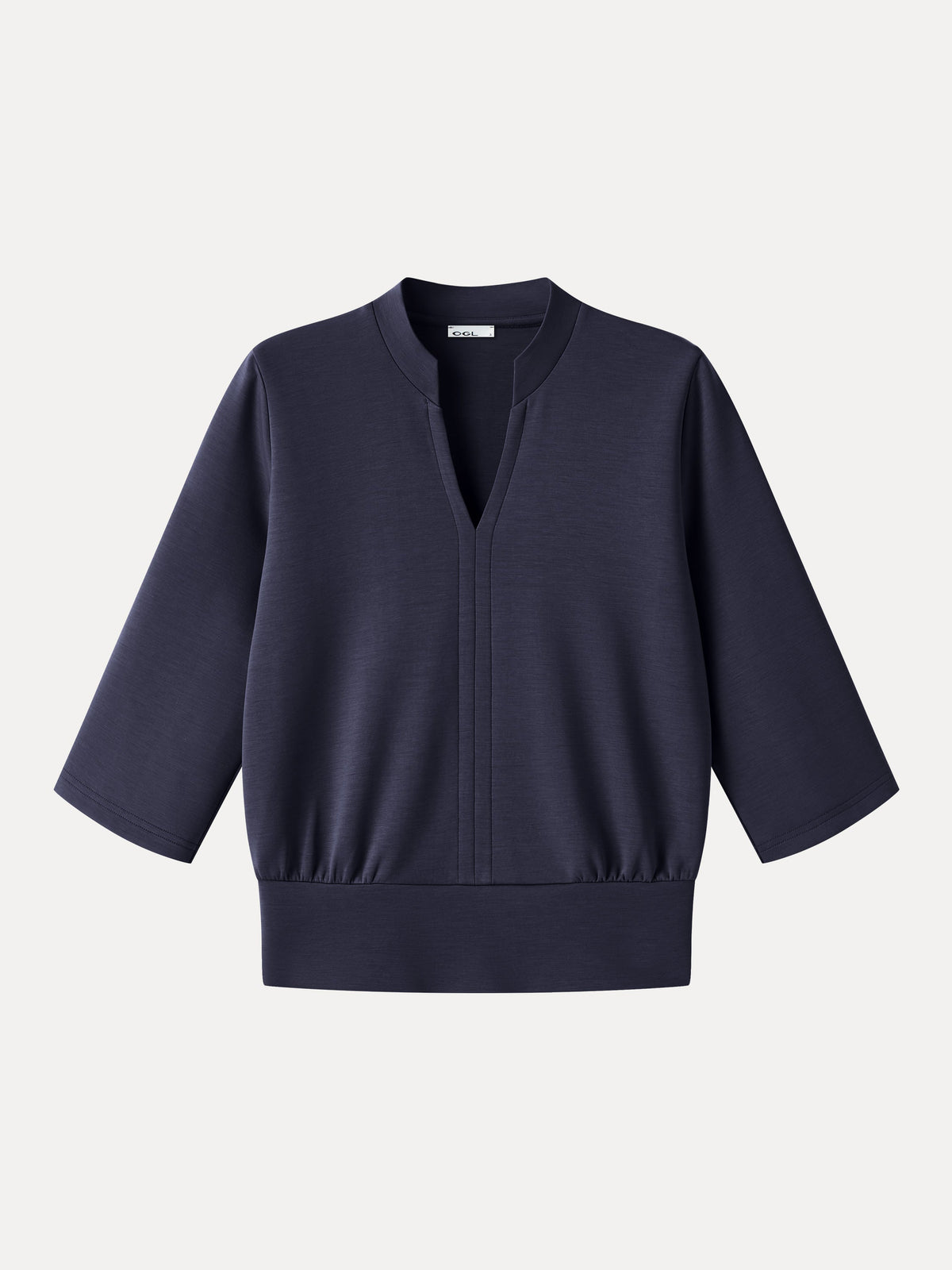 Lyocell Spacer Knit V-Neck Elbow Sleeve Banded Hem Top