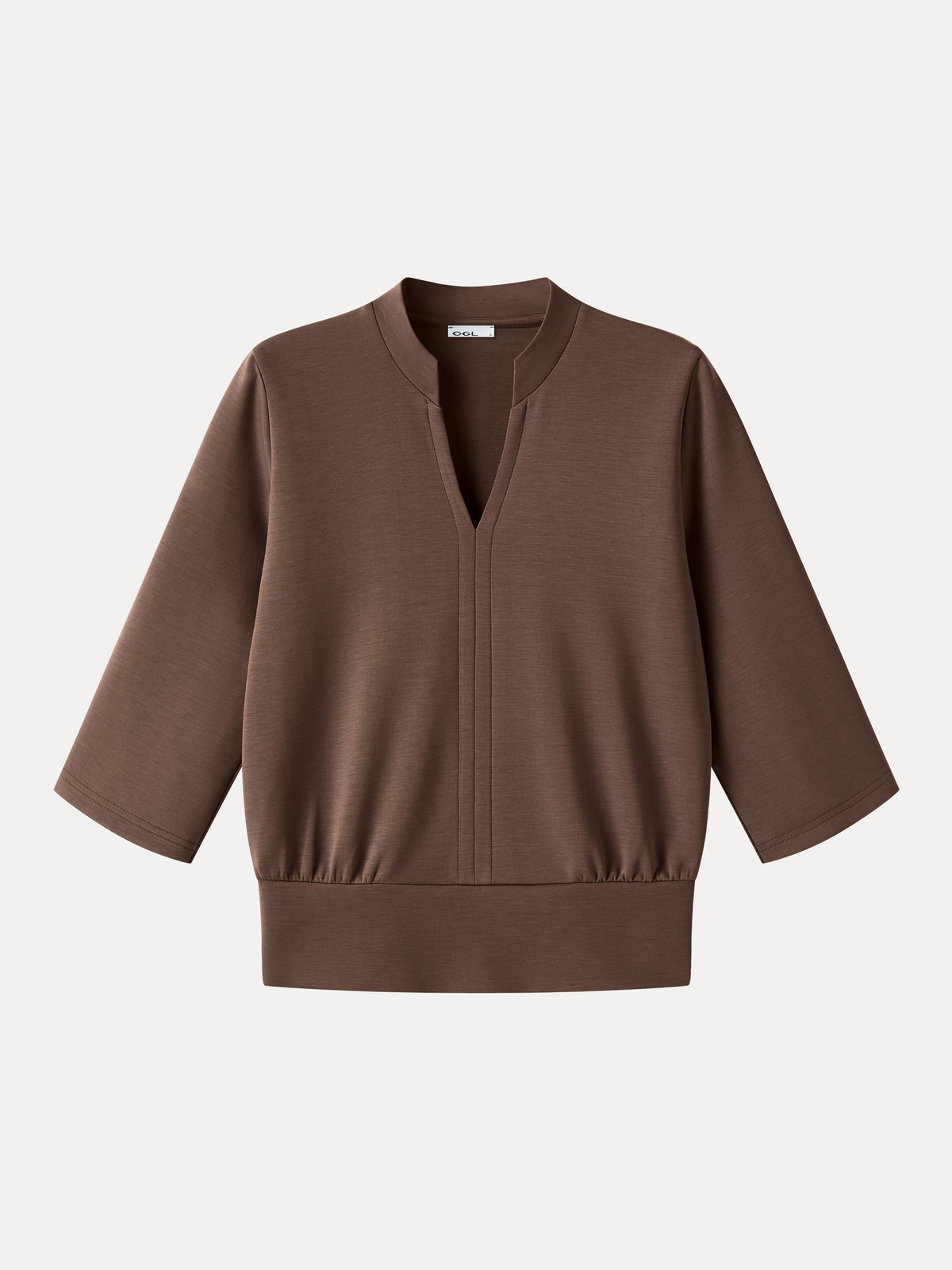 Lyocell Spacer Knit V-Neck Elbow Sleeve Banded Hem Top