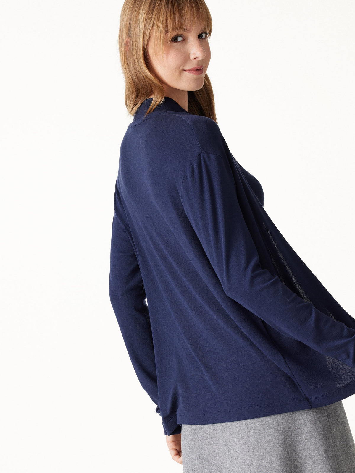 Premium Lyocell-Wool Open-Front Long Sleeve Cardigan