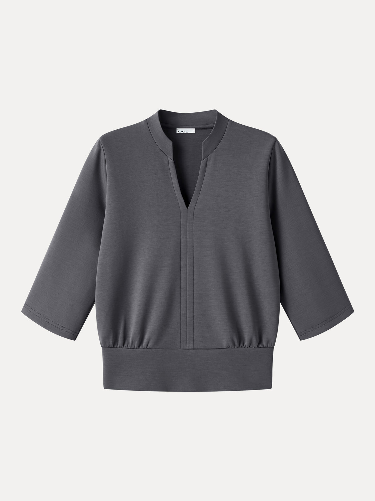 Lyocell Spacer Knit V-Neck Elbow Sleeve Banded Hem Top