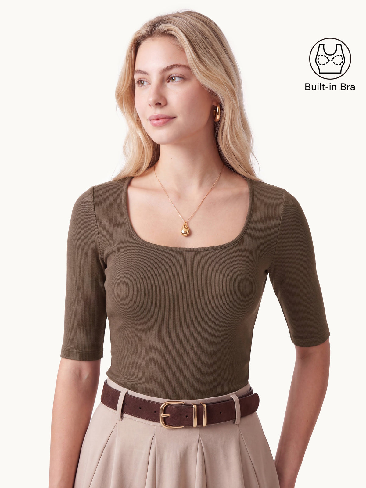 Essential Square Neck Elbow Length Sleeve Bra Top