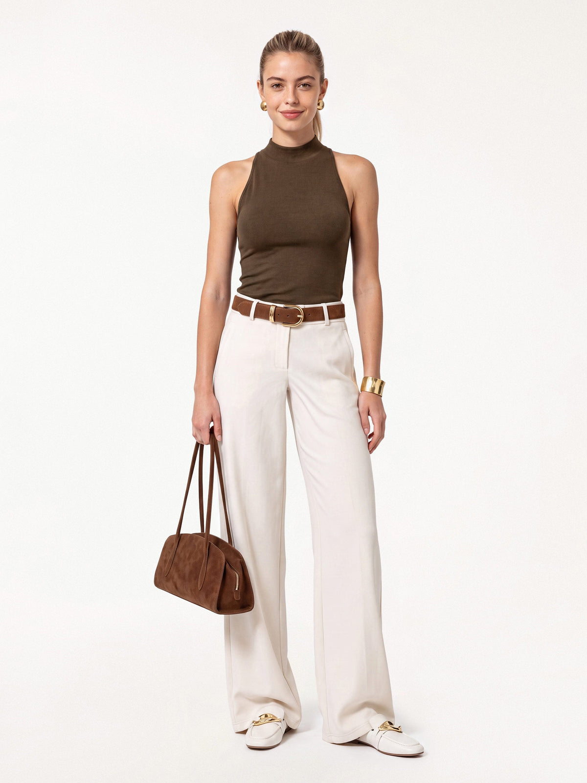 Lyocell-Wool Knit Mock Neck Bra Top