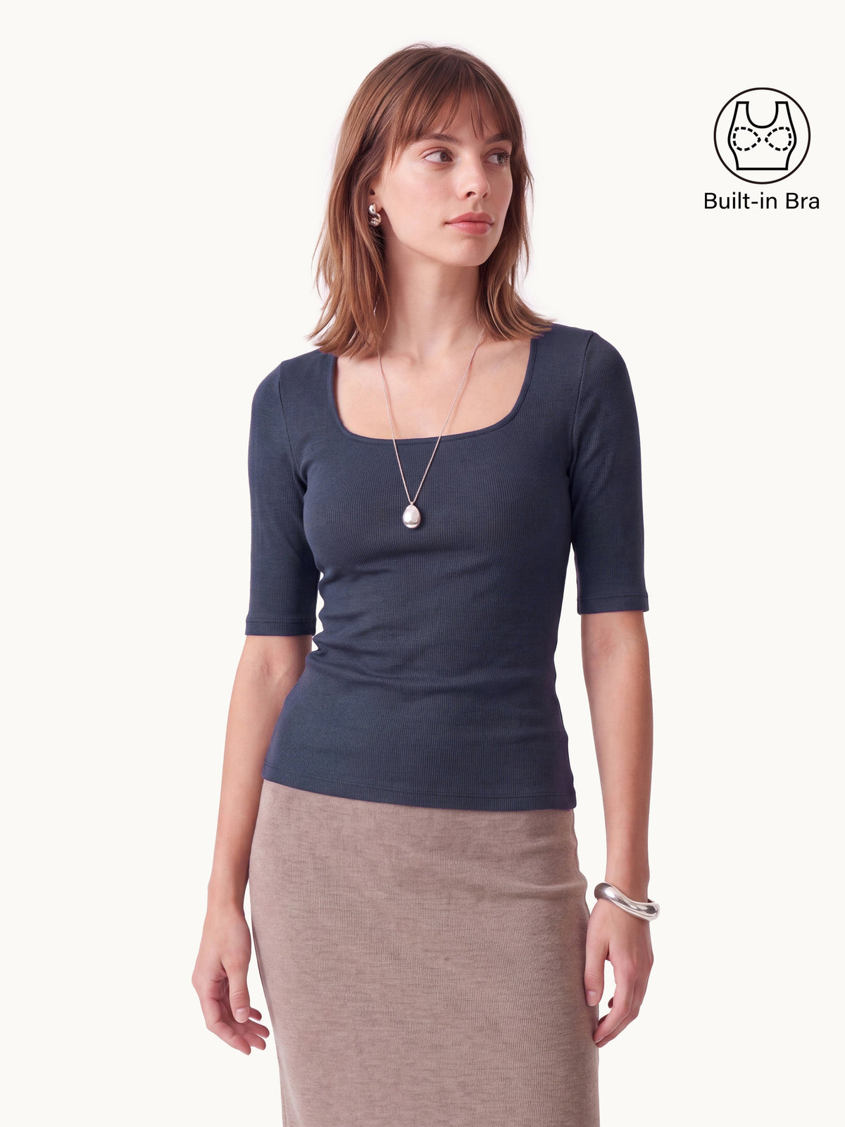 Essential Square Neck Elbow Length Sleeve Bra Top
