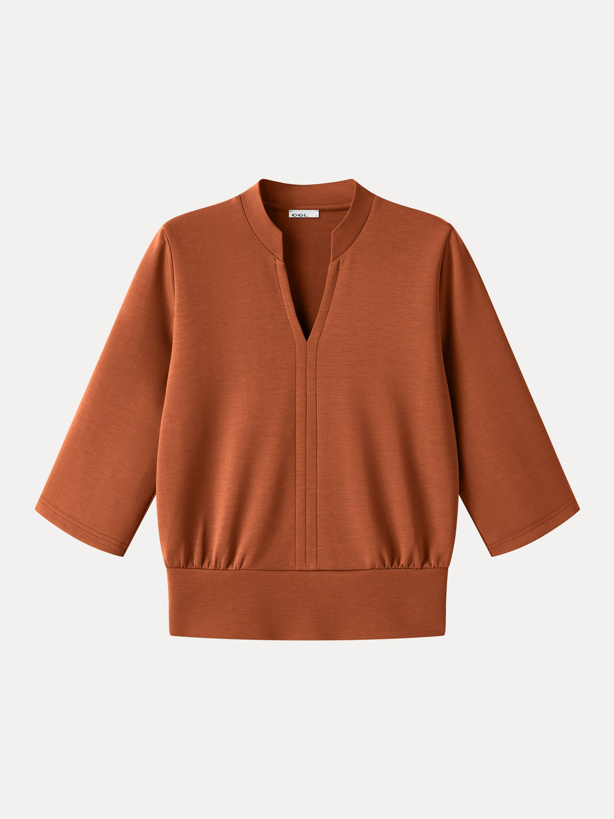 Lyocell Spacer Knit V-Neck Elbow Sleeve Banded Hem Top