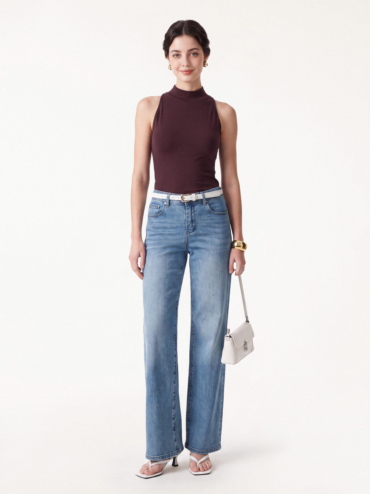 Lyocell-Wool Knit Mock Neck Bra Top