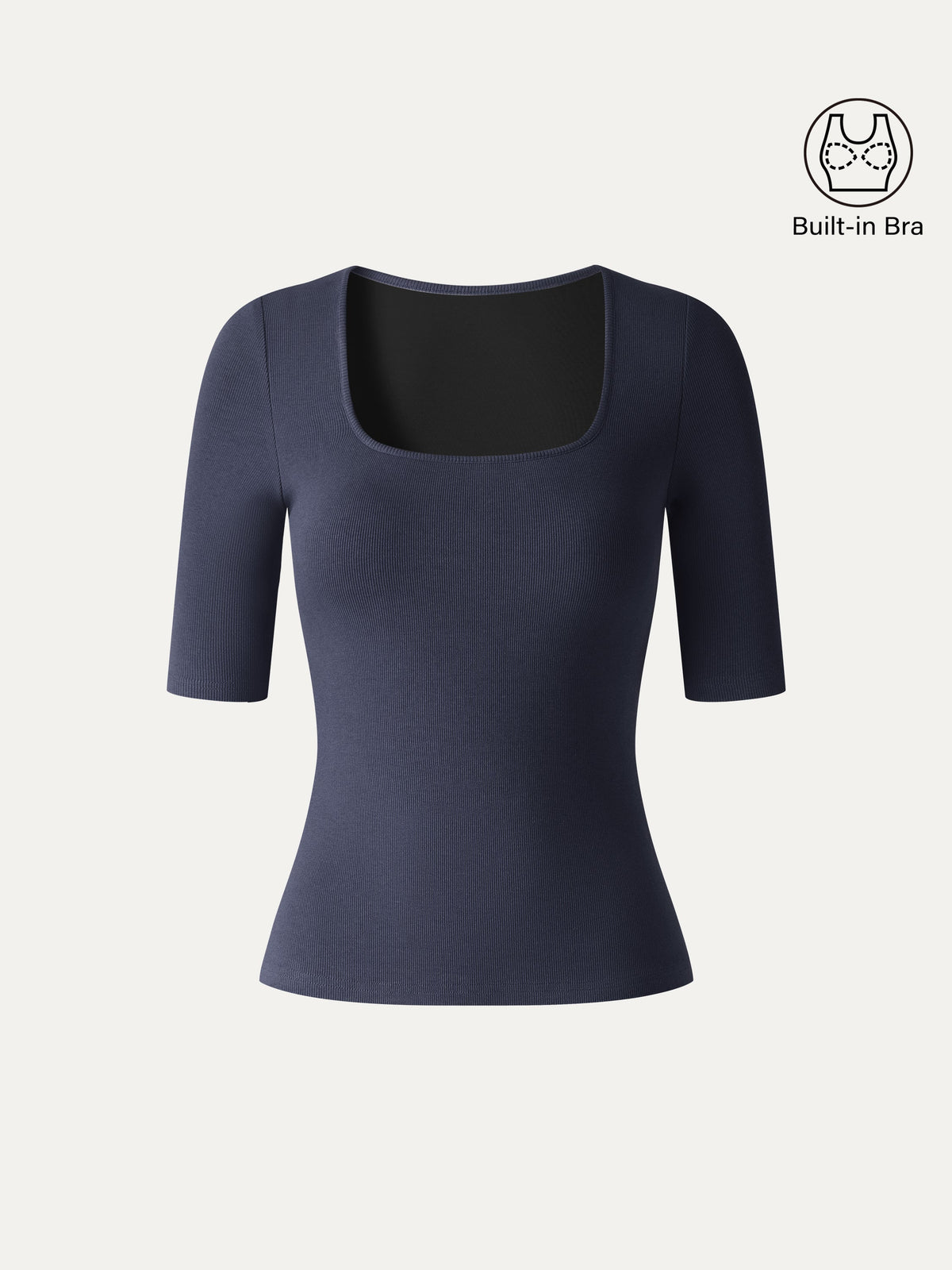 Essential Stretch Cotton Square Neck Elbow Length Sleeve Bra Top