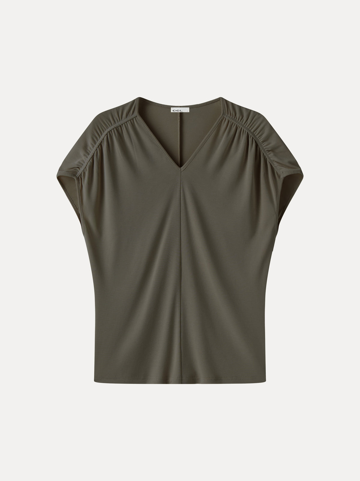 Sandwashed Modal Relaxed V-Neck Gathered Shoulder Top