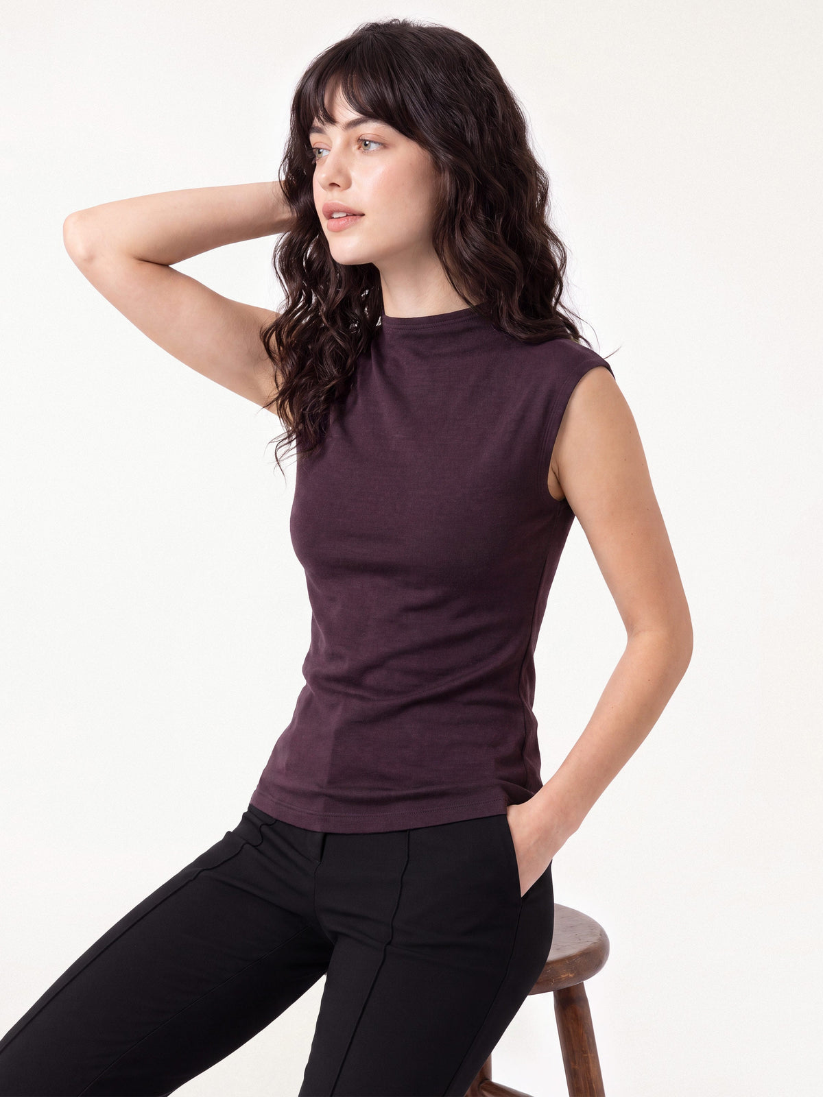 Lyocell-Wool Mock Neck Top