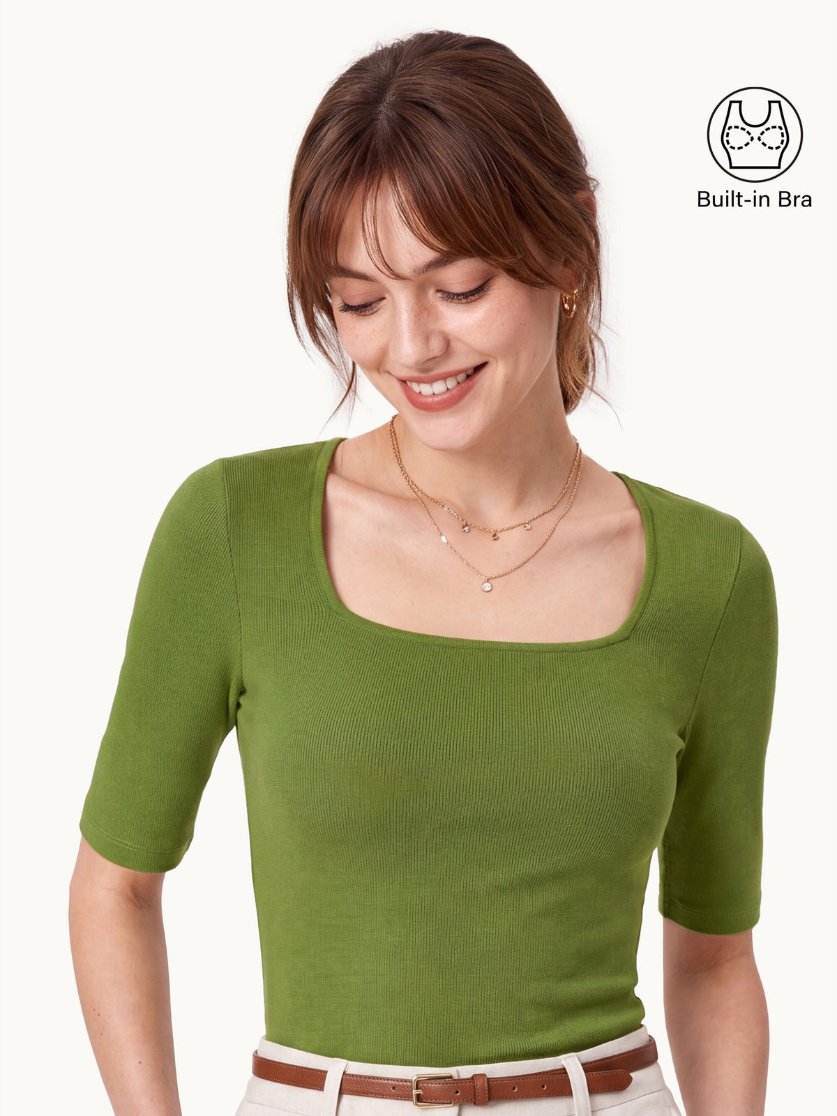 Essential Square Neck Elbow Length Sleeve Bra Top