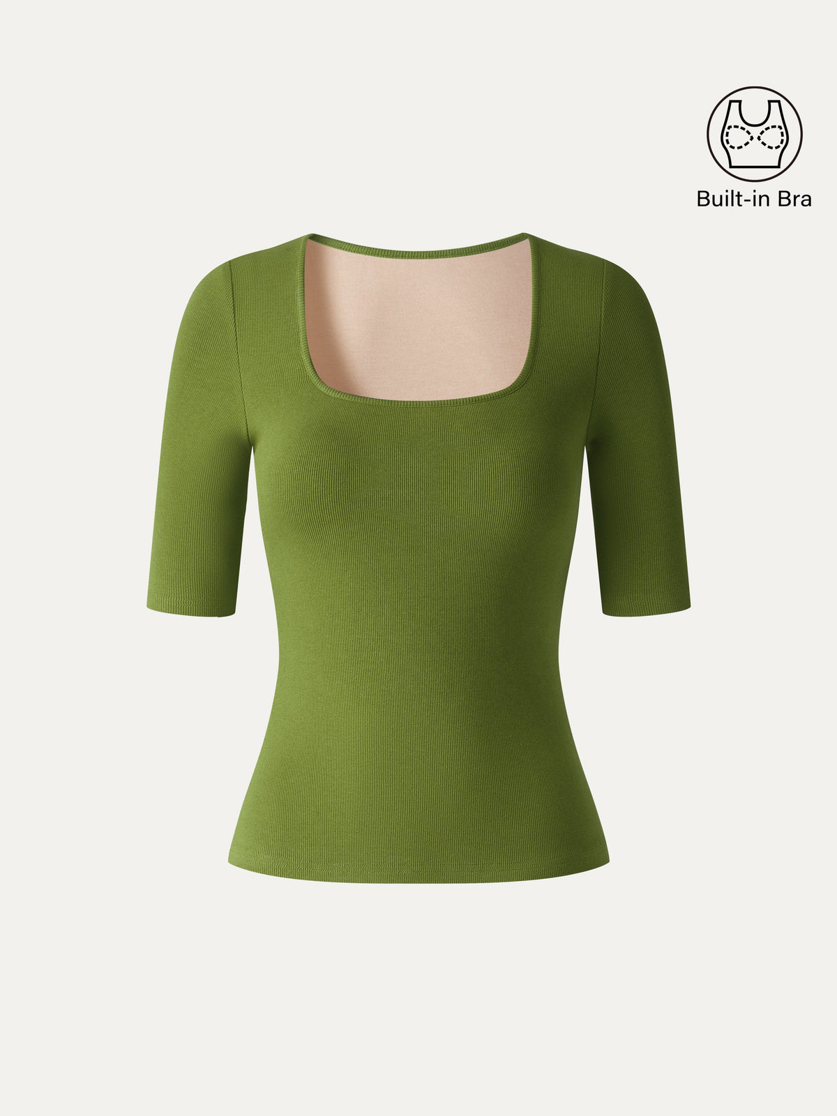 Essential Stretch Cotton Square Neck Elbow Length Sleeve Bra Top