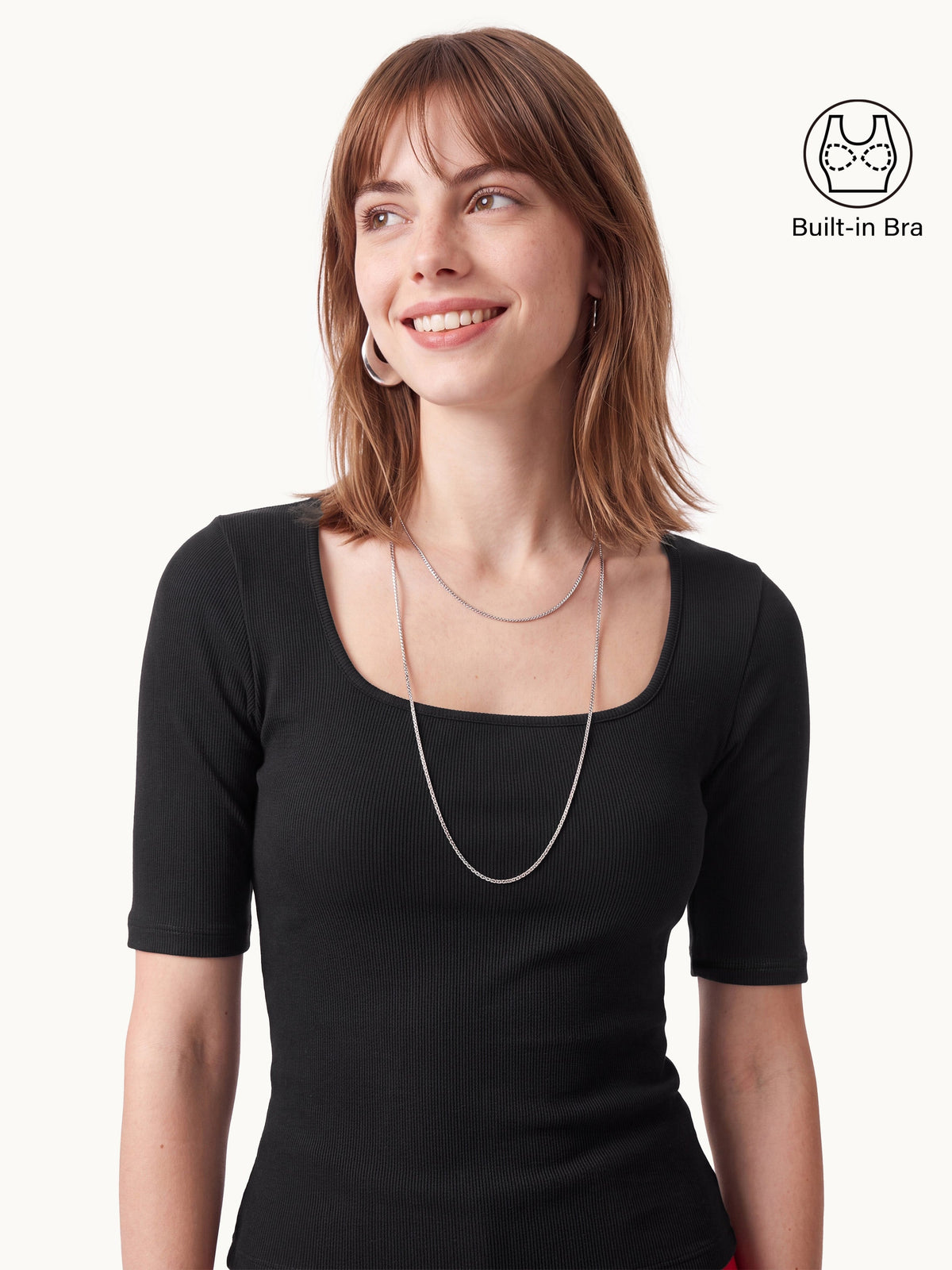 Essential Square Neck Elbow Length Sleeve Bra Top