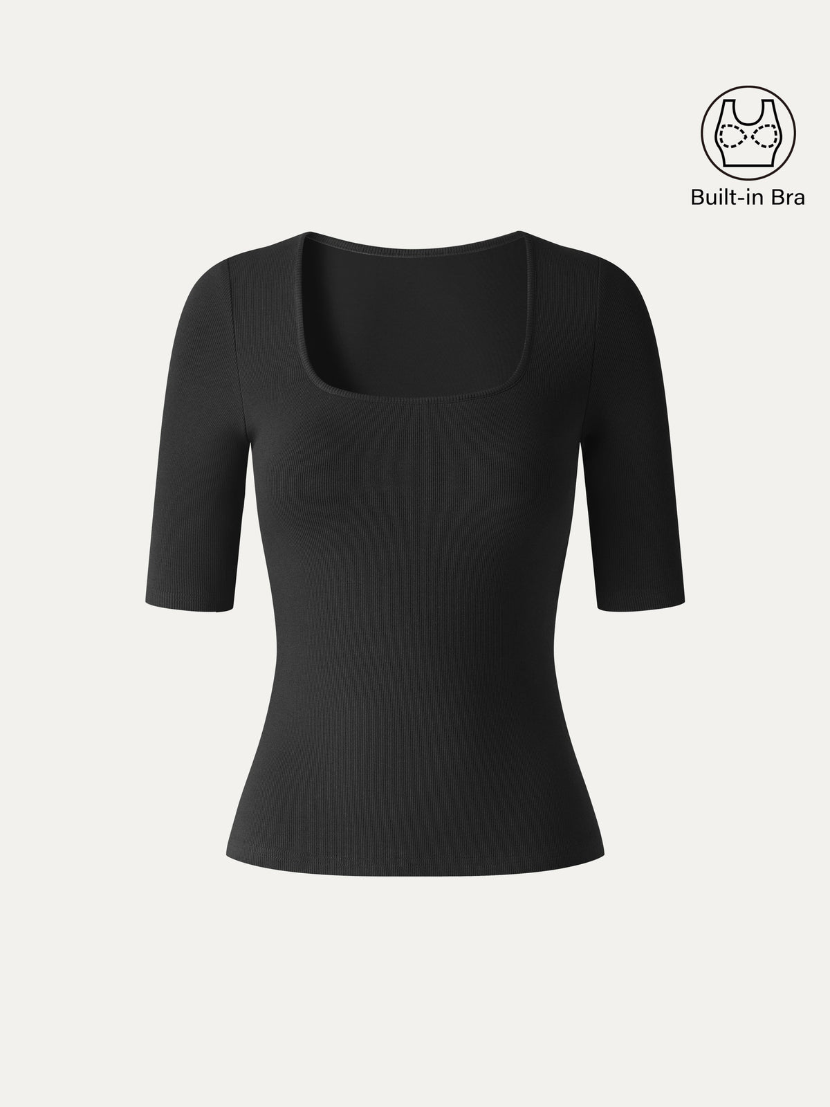 Essential Stretch Cotton Square Neck Elbow Length Sleeve Bra Top