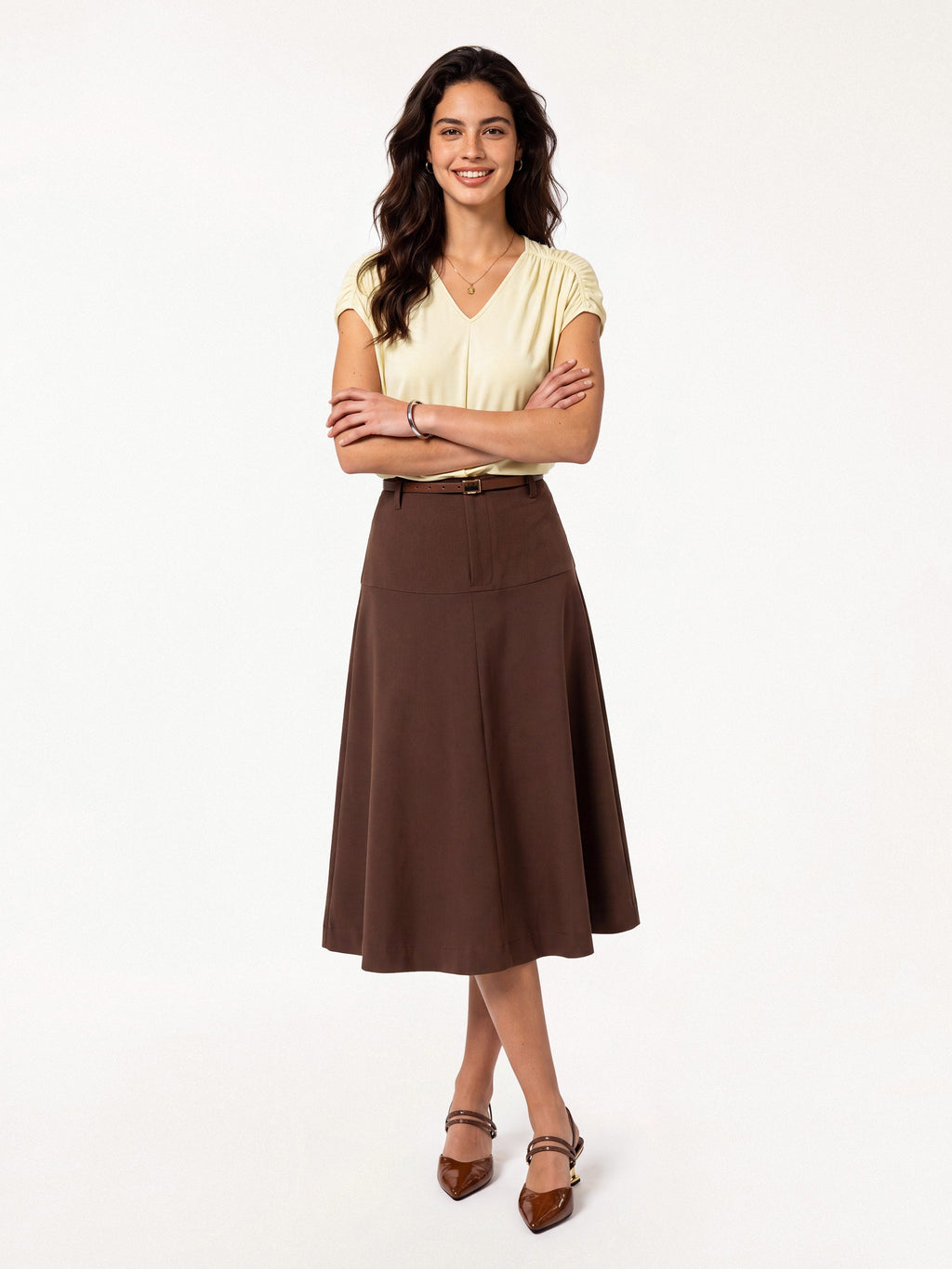 Modal Relaxed V-Neck Gathered Shoulder Top