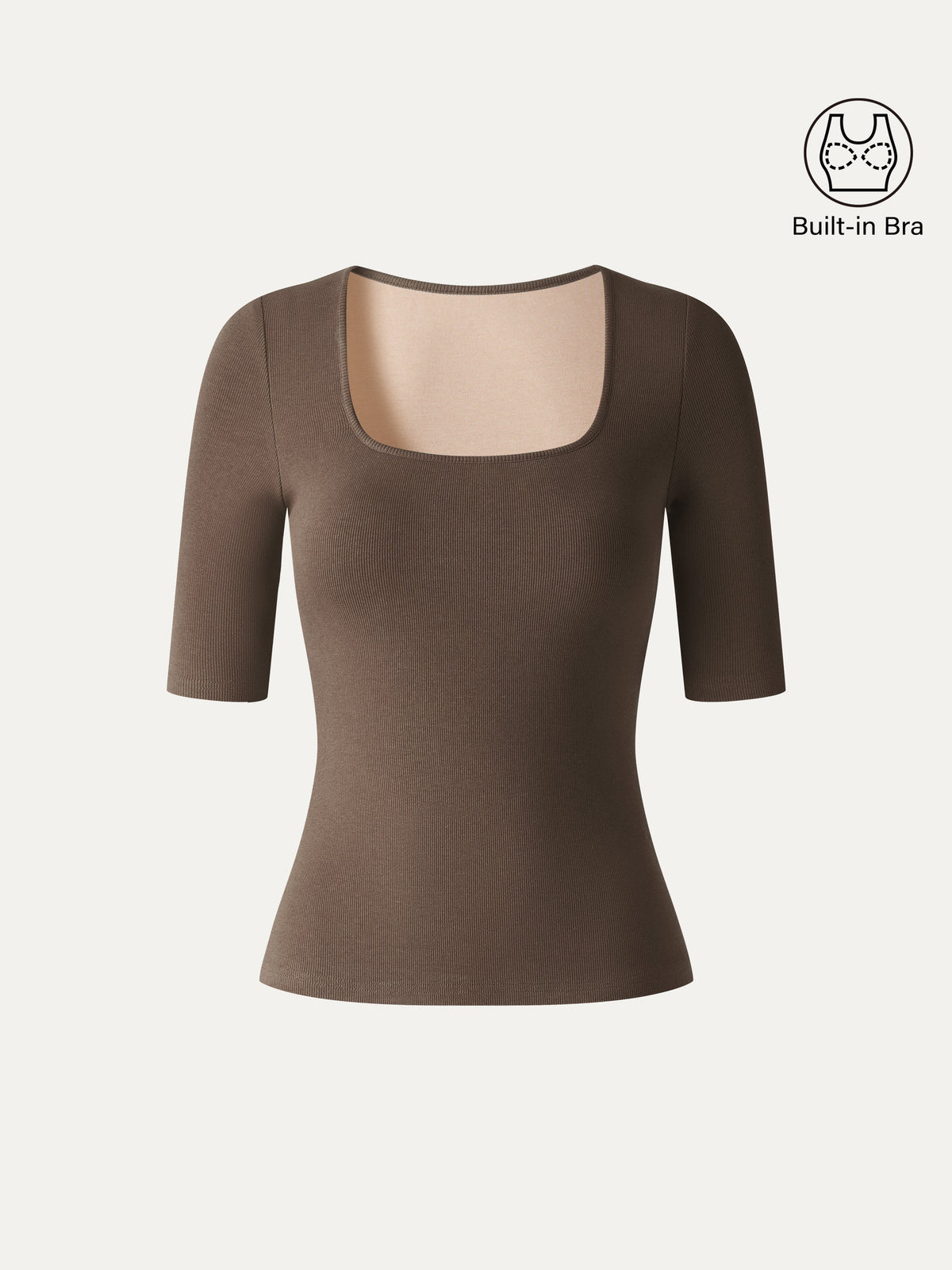 Essential Stretch Cotton Square Neck Elbow Length Sleeve Bra Top