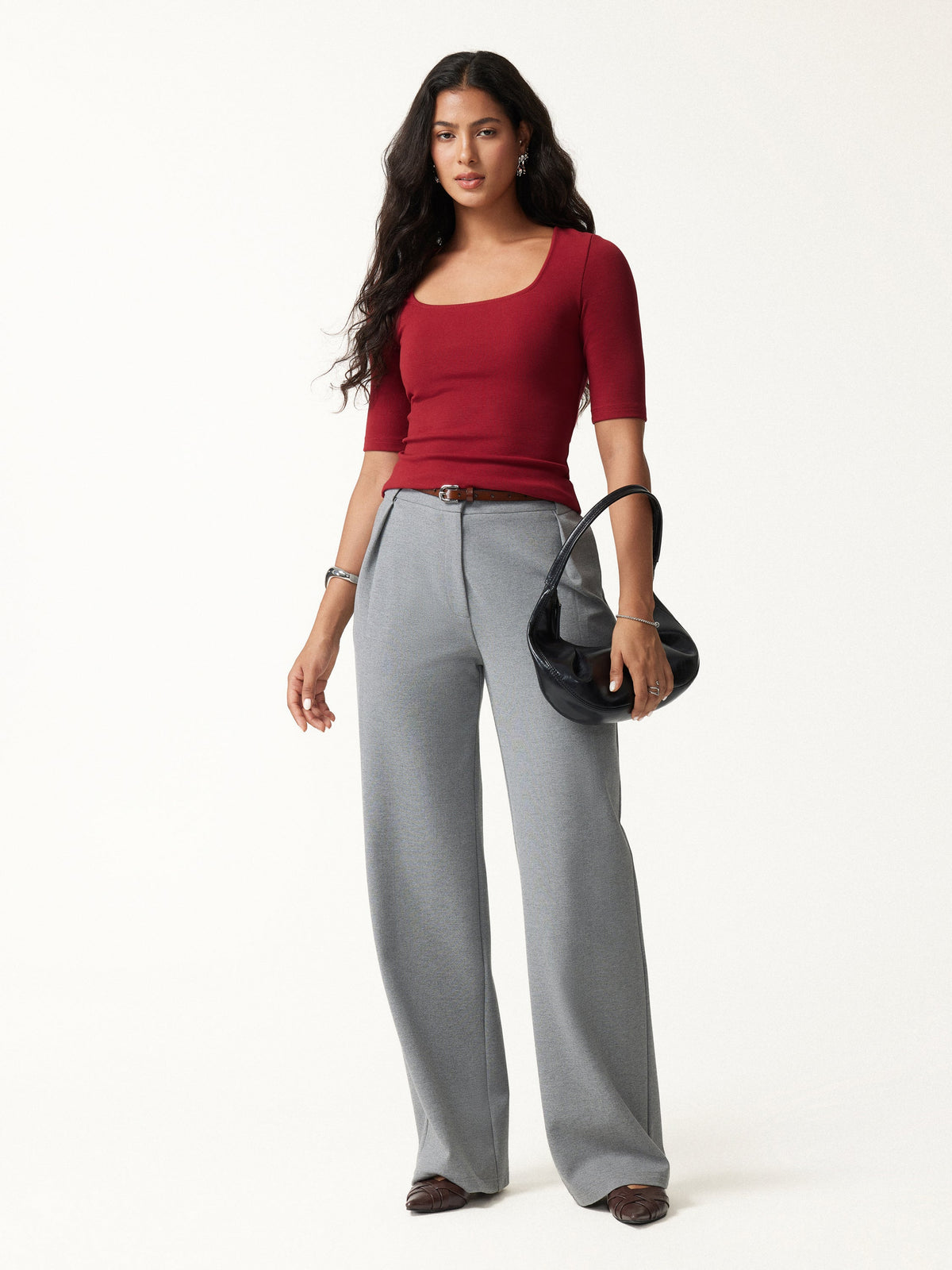 Essential Stretch Cotton Square Neck Elbow Length Sleeve Bra Top