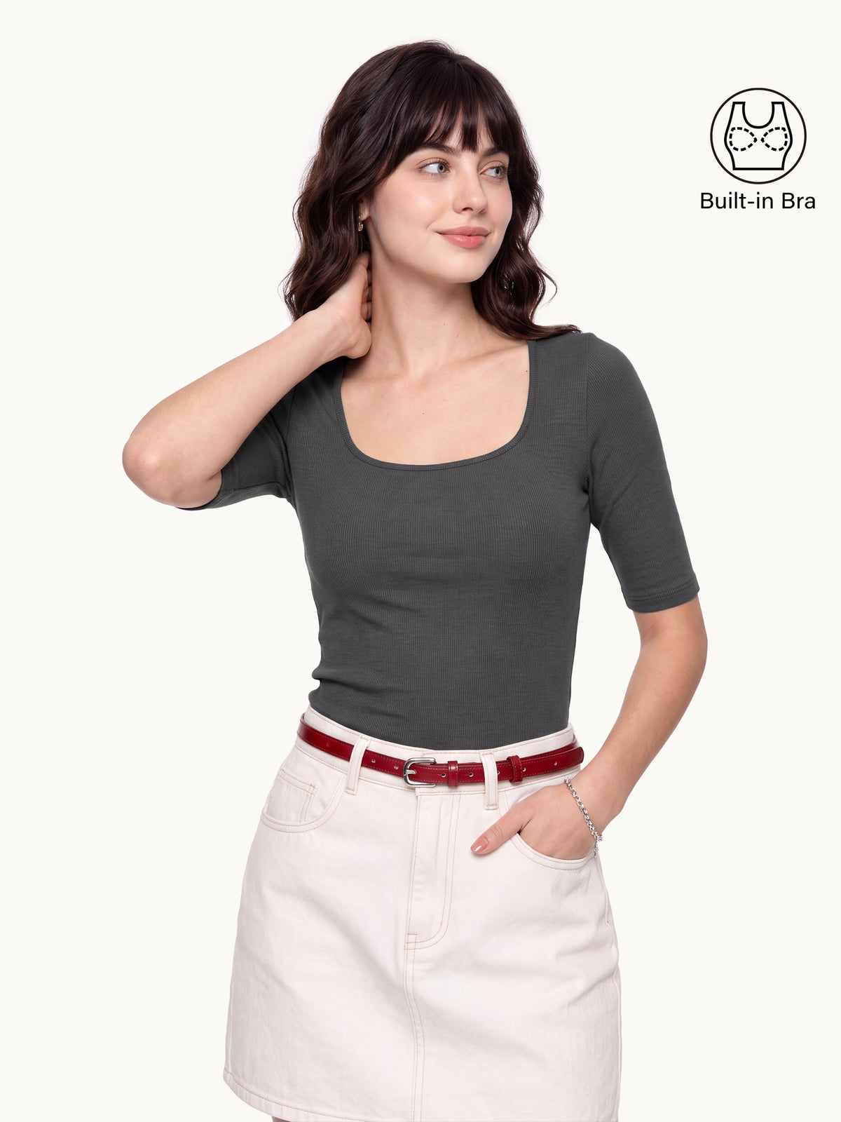 Essential Square Neck Elbow Length Sleeve Bra Top