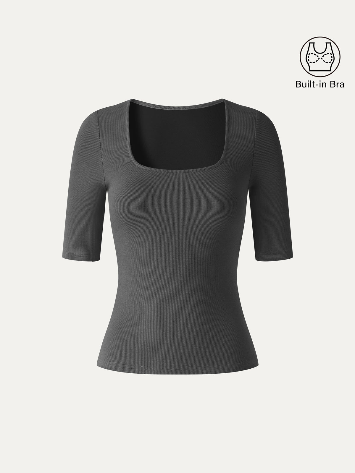 Essential Stretch Cotton Square Neck Elbow Length Sleeve Bra Top