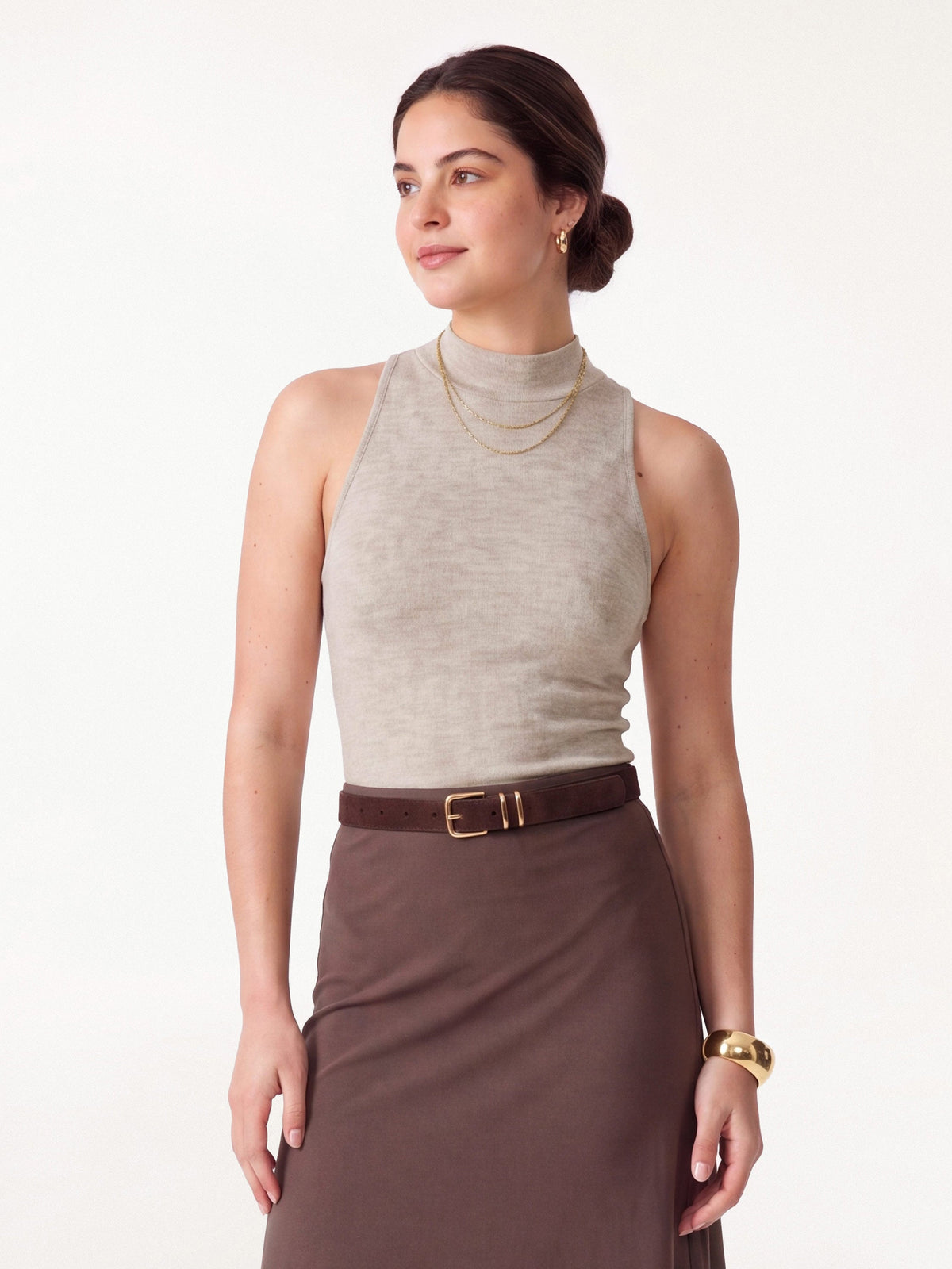 Lyocell-Wool Knit Mock Neck Bra Top