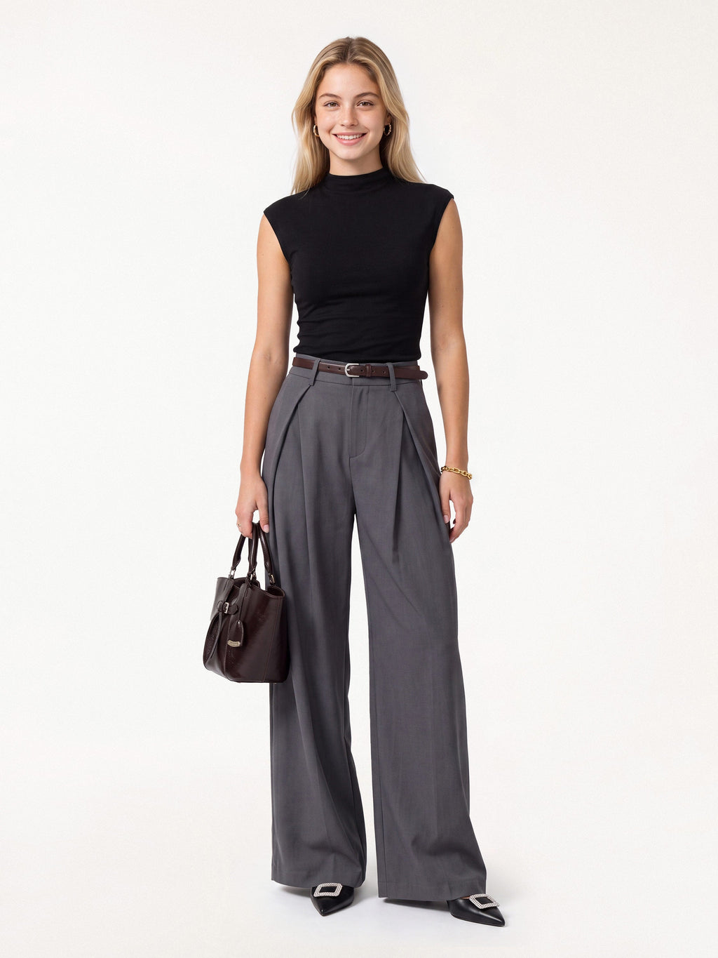 Lyocell-Wool Mock Neck Top