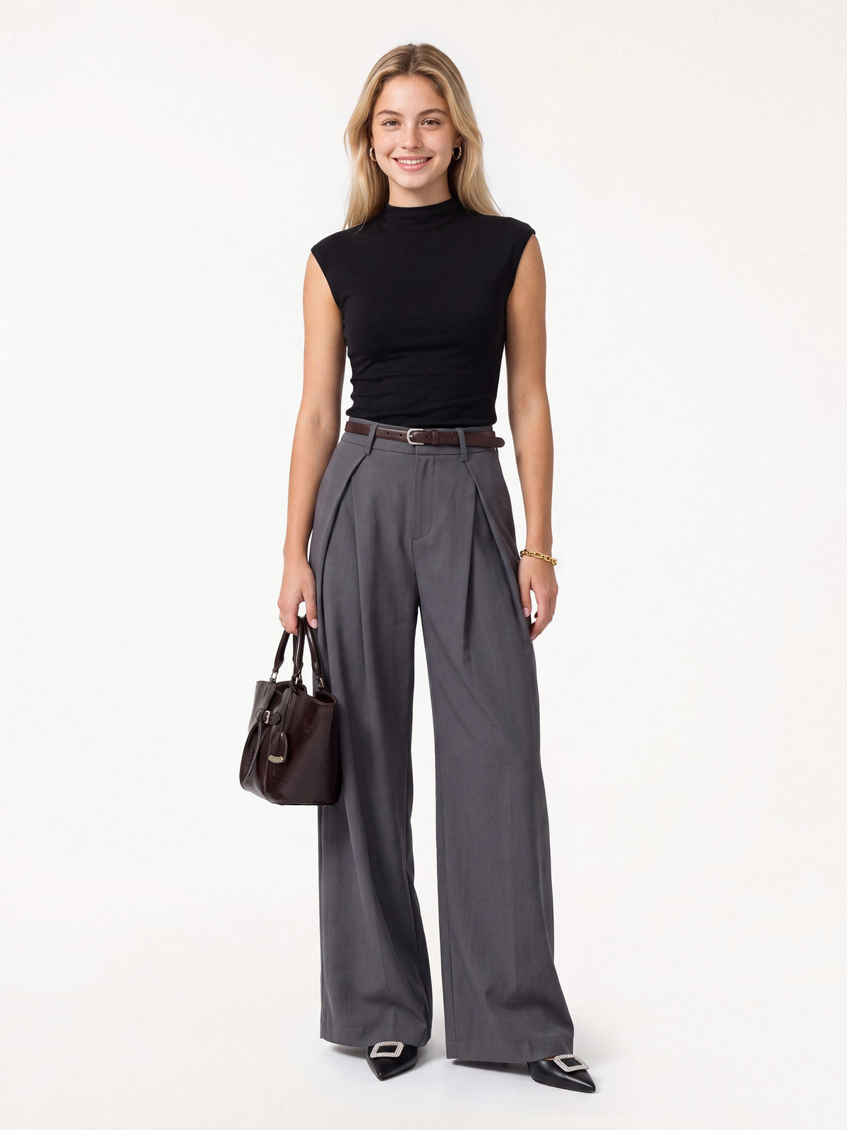 Lyocell-Wool Mock Neck Top