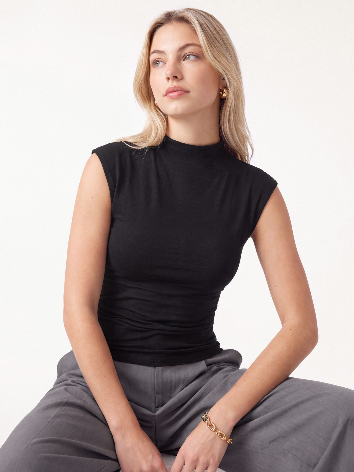 Lyocell-Wool Mock Neck Top