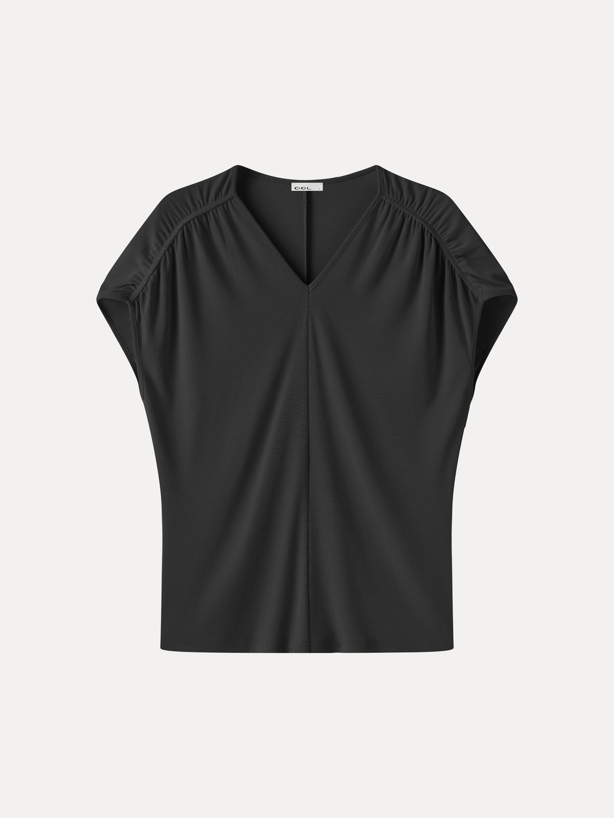 Sandwashed Modal Relaxed V-Neck Gathered Shoulder Top