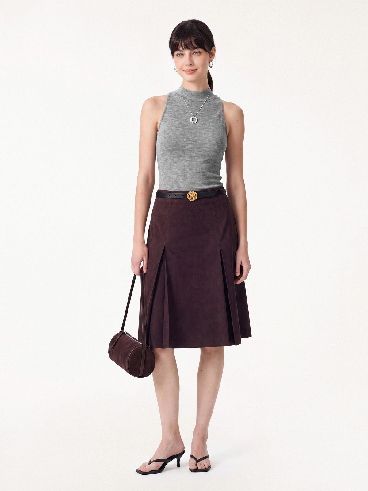 Lyocell-Wool Knit Mock Neck Bra Top