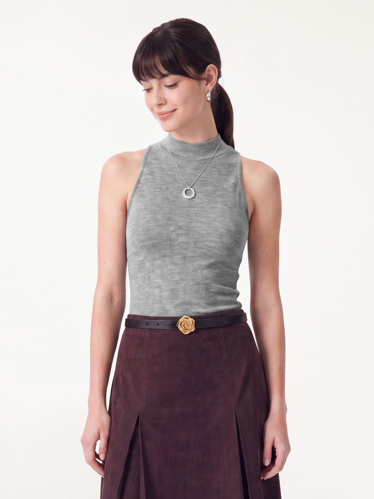 Lyocell-Wool Knit Mock Neck Bra Top
