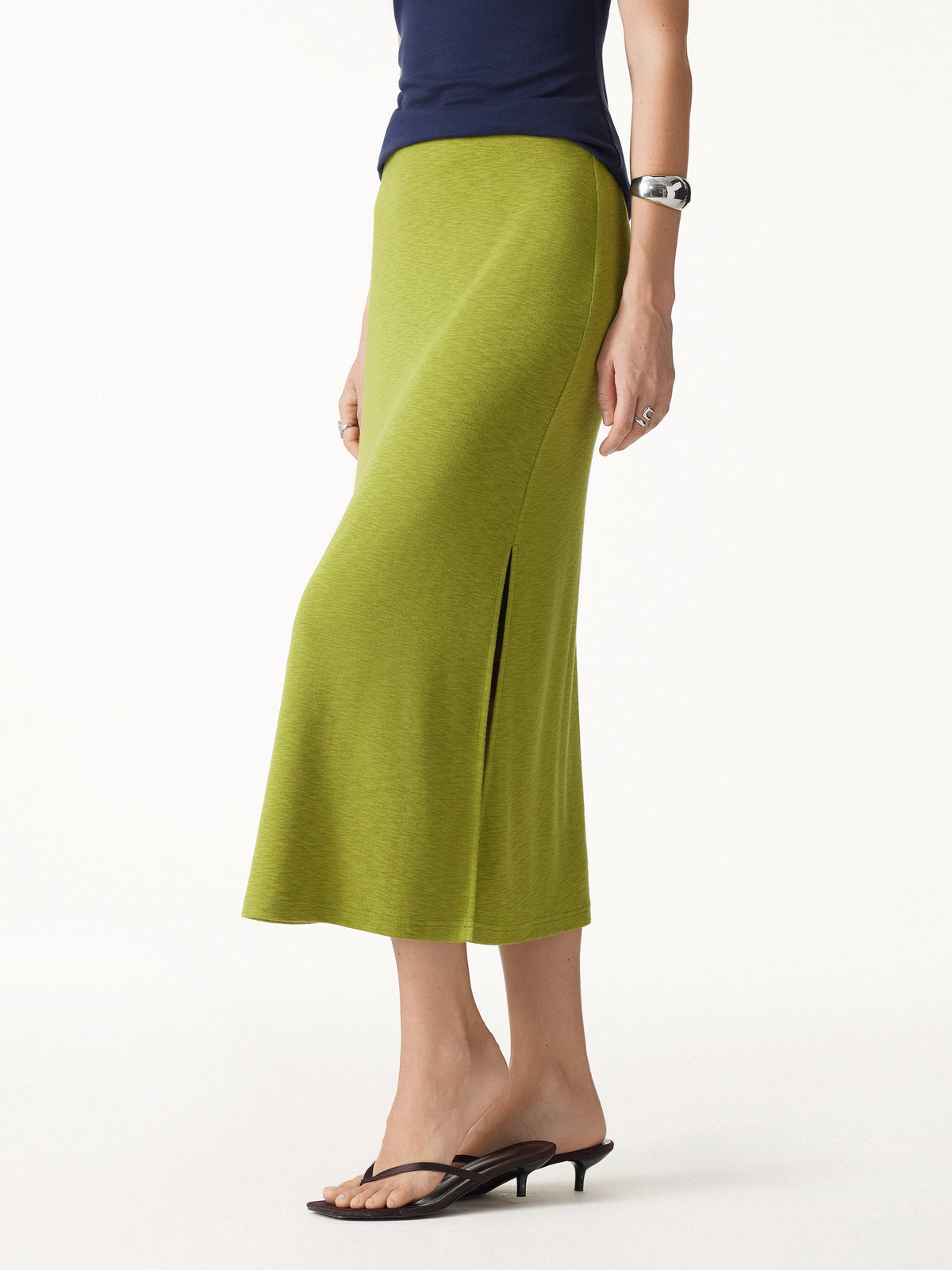 Eco-Mousse® Side-Slit A-Line Midi Skirt