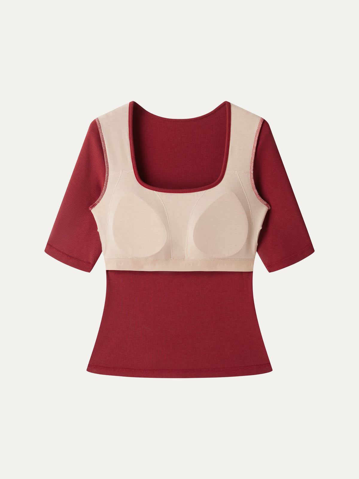 Essential Stretch Cotton Square Neck Elbow Length Sleeve Bra Top