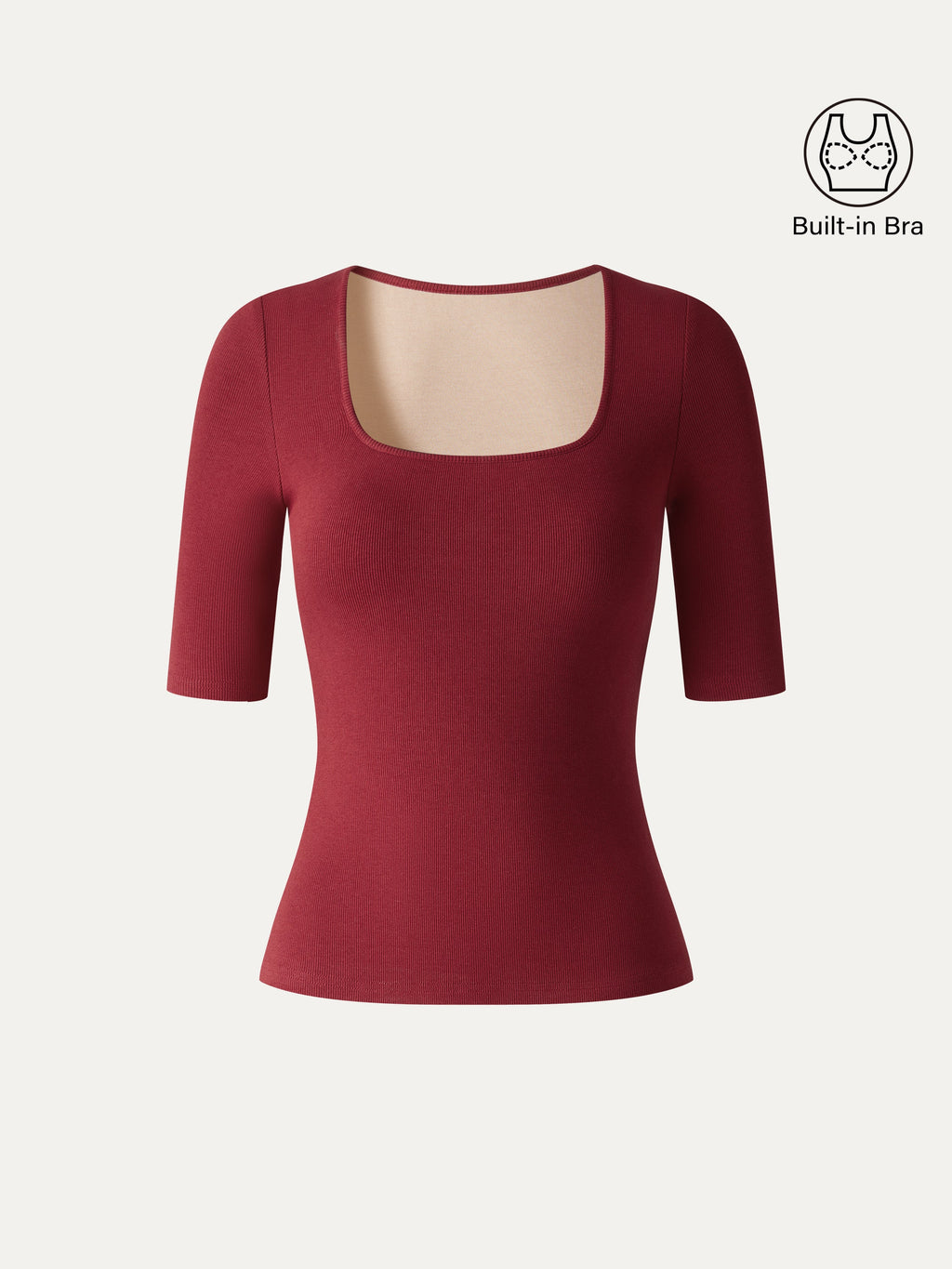 Essential Stretch Cotton Square Neck Elbow Length Sleeve Bra Top