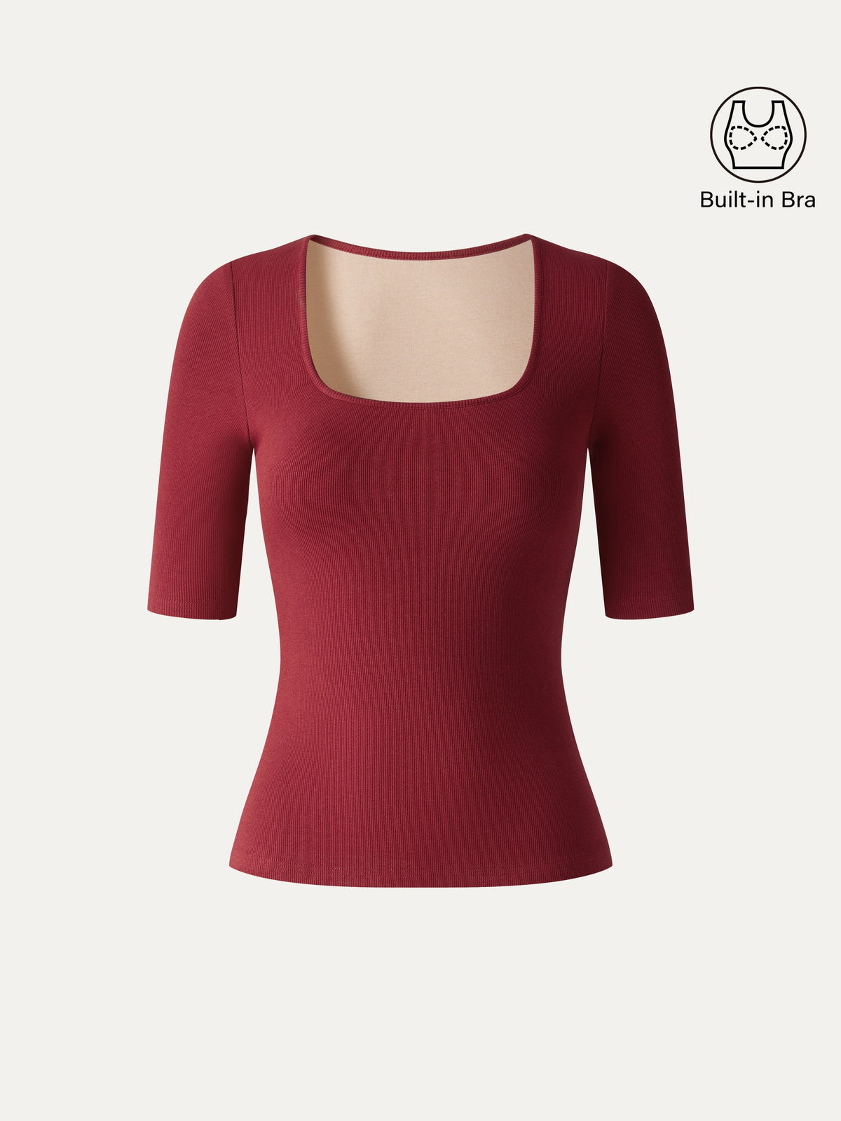 Essential Stretch Cotton Square Neck Elbow Length Sleeve Bra Top