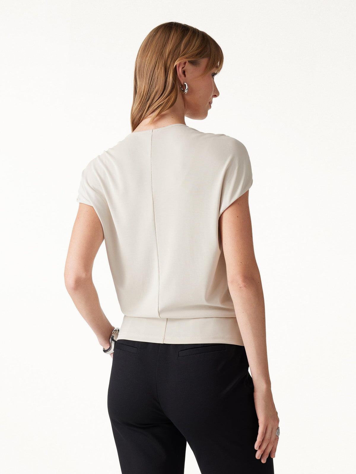 Modal Relaxed V-Neck Gathered Shoulder Top