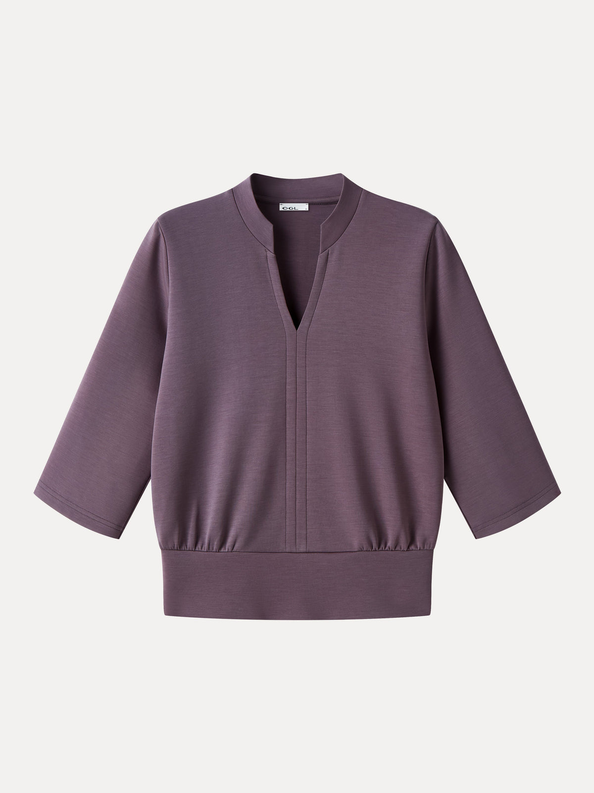 Lyocell Spacer Knit V-Neck Elbow Sleeve Banded Hem Top