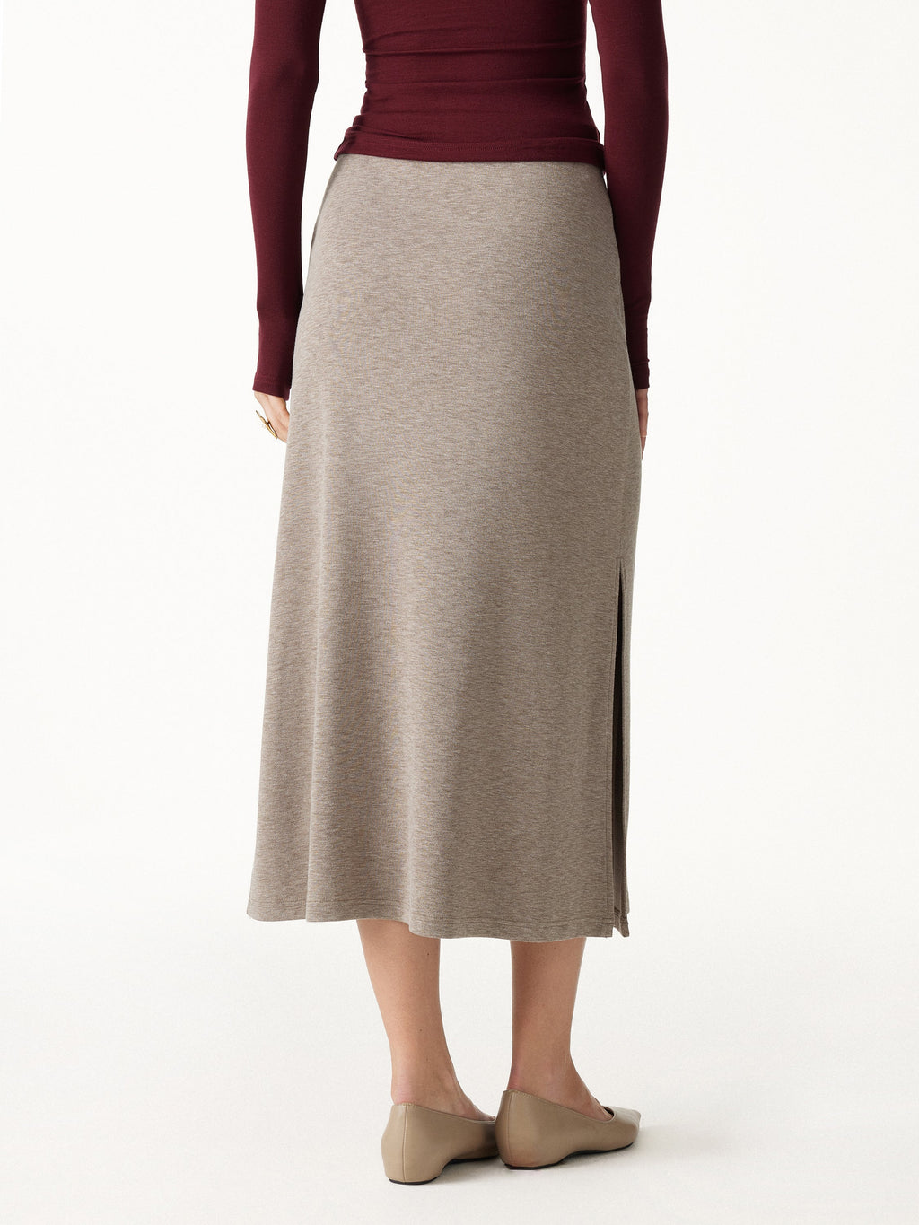 Eco-Mousse® Side-Slit A-Line Midi Skirt