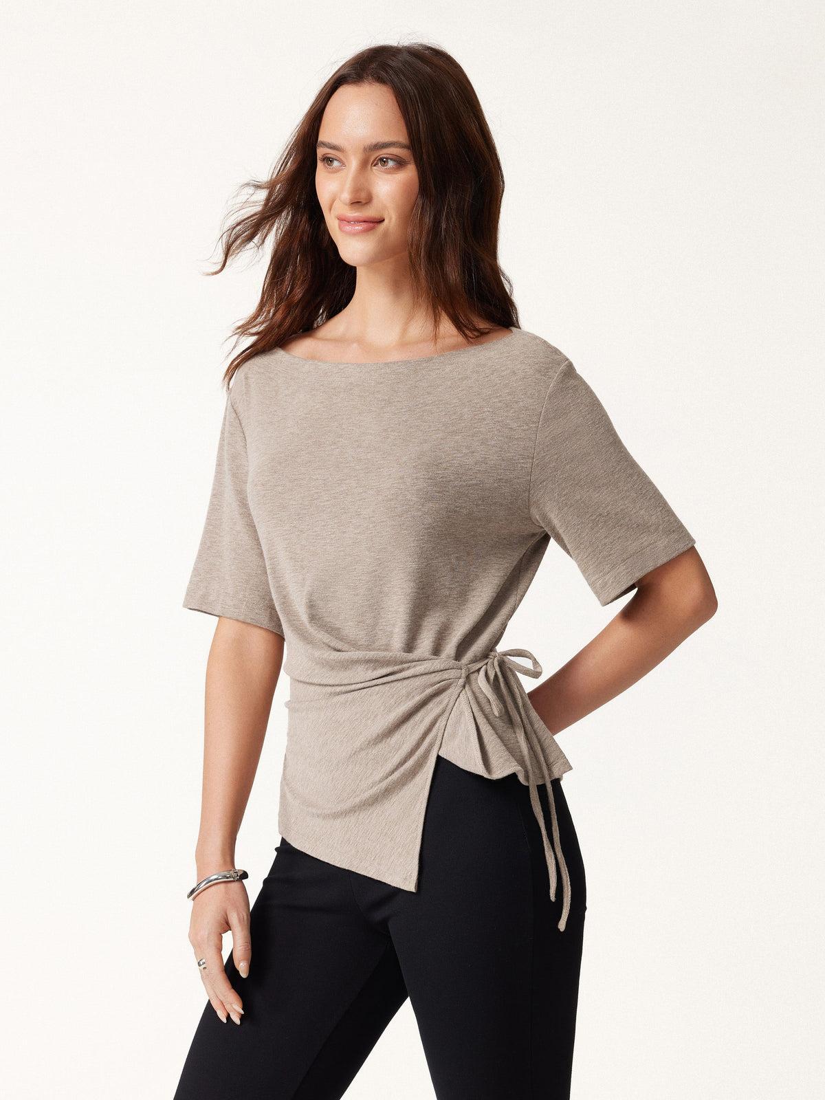 Eco-Mousse® Slash Neck Short Sleeve Tie-Side Top