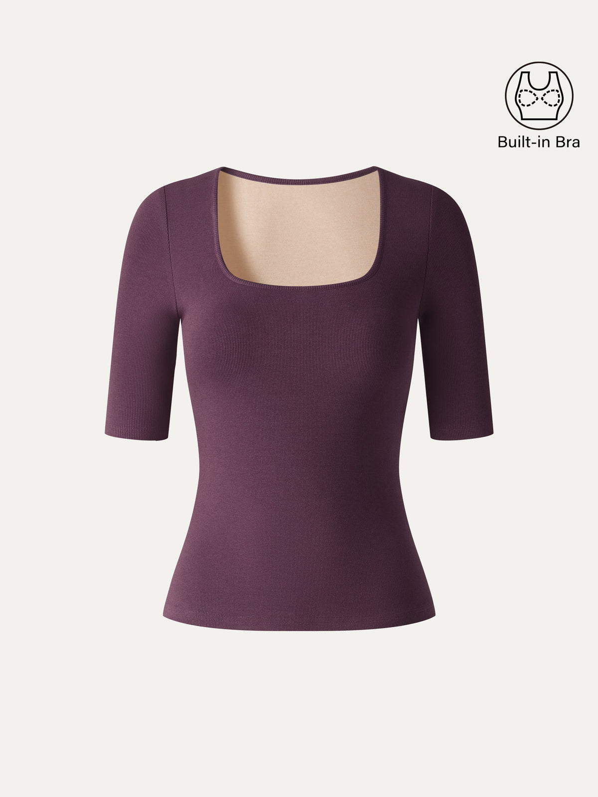 Essential Stretch Cotton Square Neck Elbow Length Sleeve Bra Top