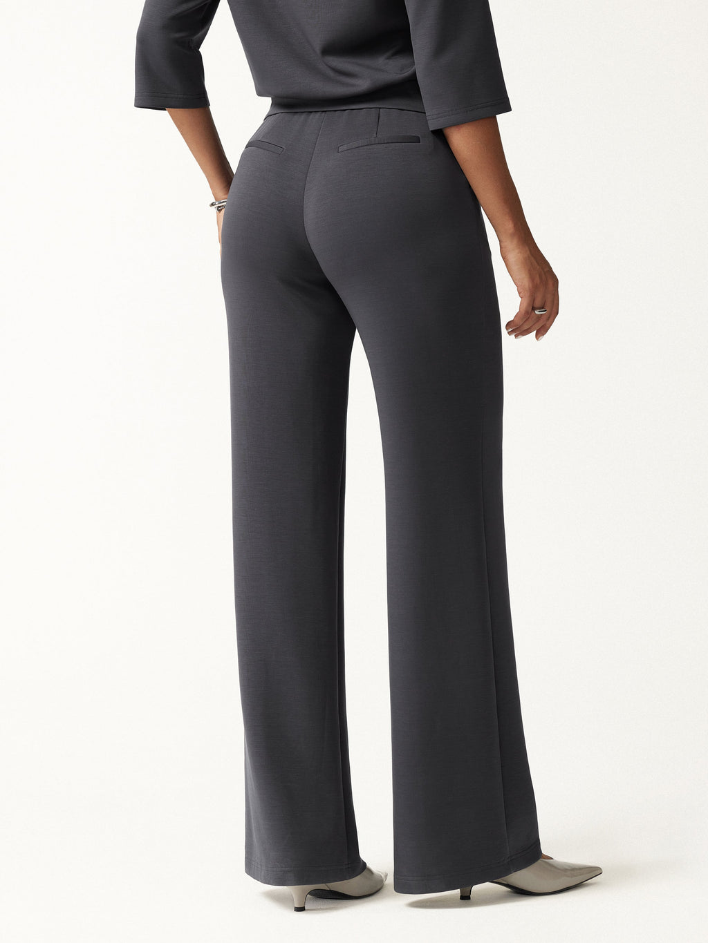 2Pcs Set V-Neck Elbow Sleeve Top & High-Rise Wide Leg Pants with Pockets