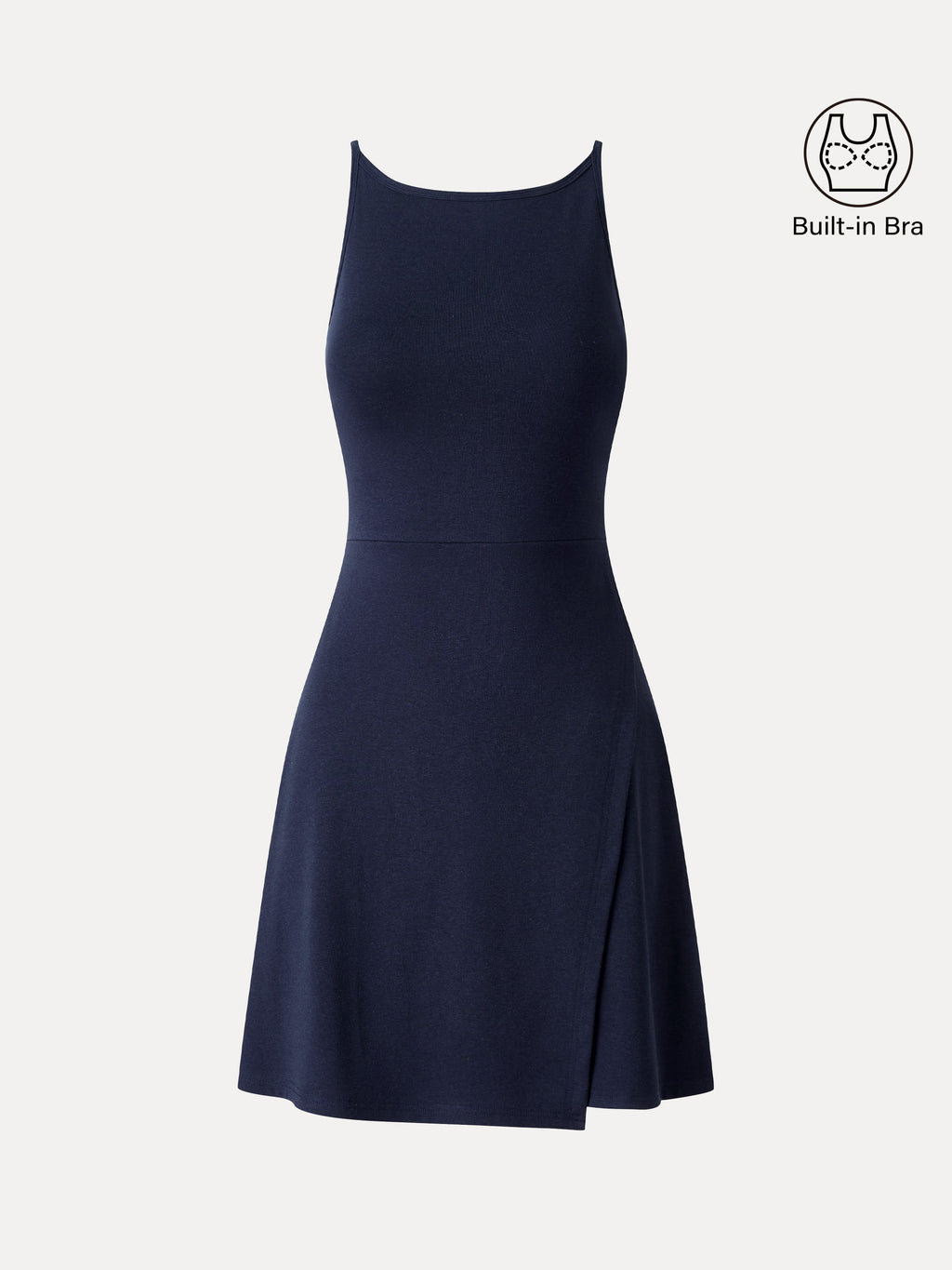 Viscose-Cotton Boatneck Sleeveless Wrap Mini Bra Dress
