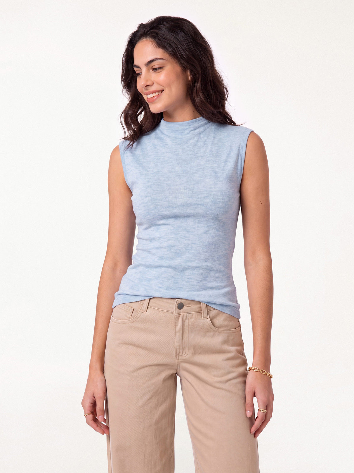 Lyocell-Wool Mock Neck Top