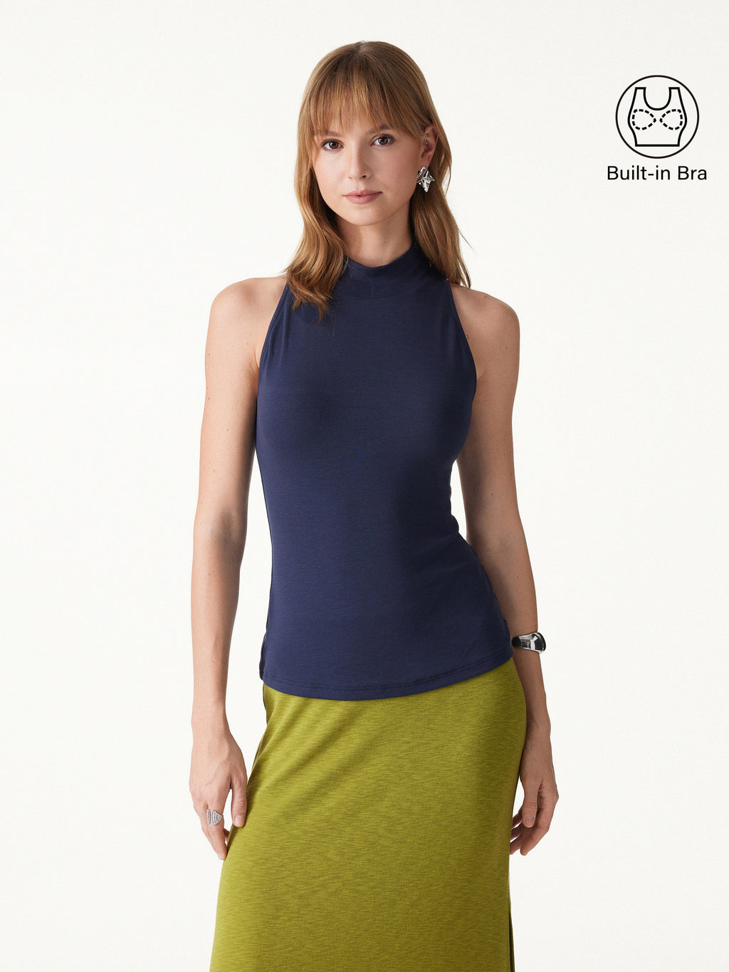 Lyocell-Wool Knit Mock Neck Bra Top