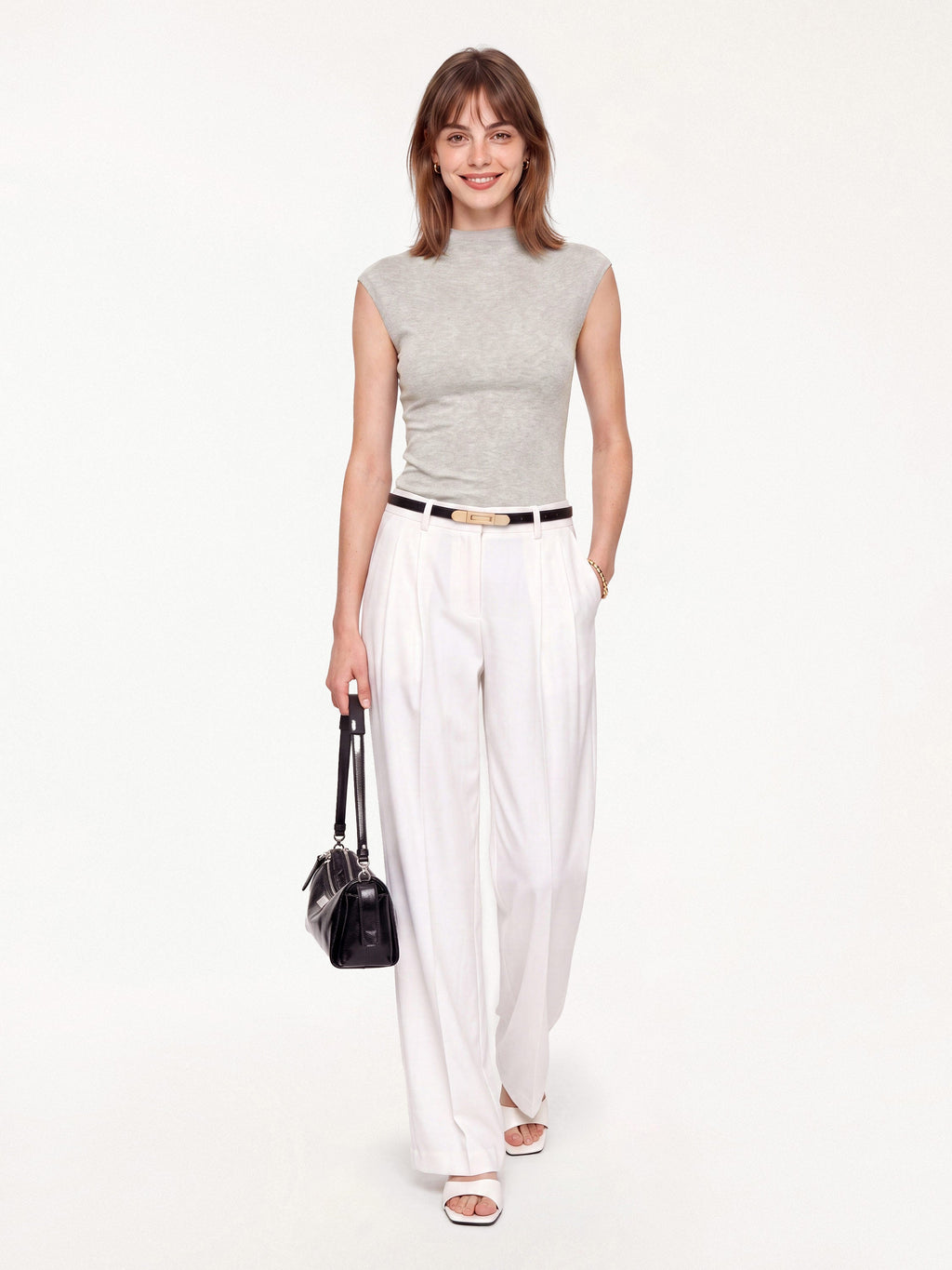 Lyocell-Wool Mock Neck Top