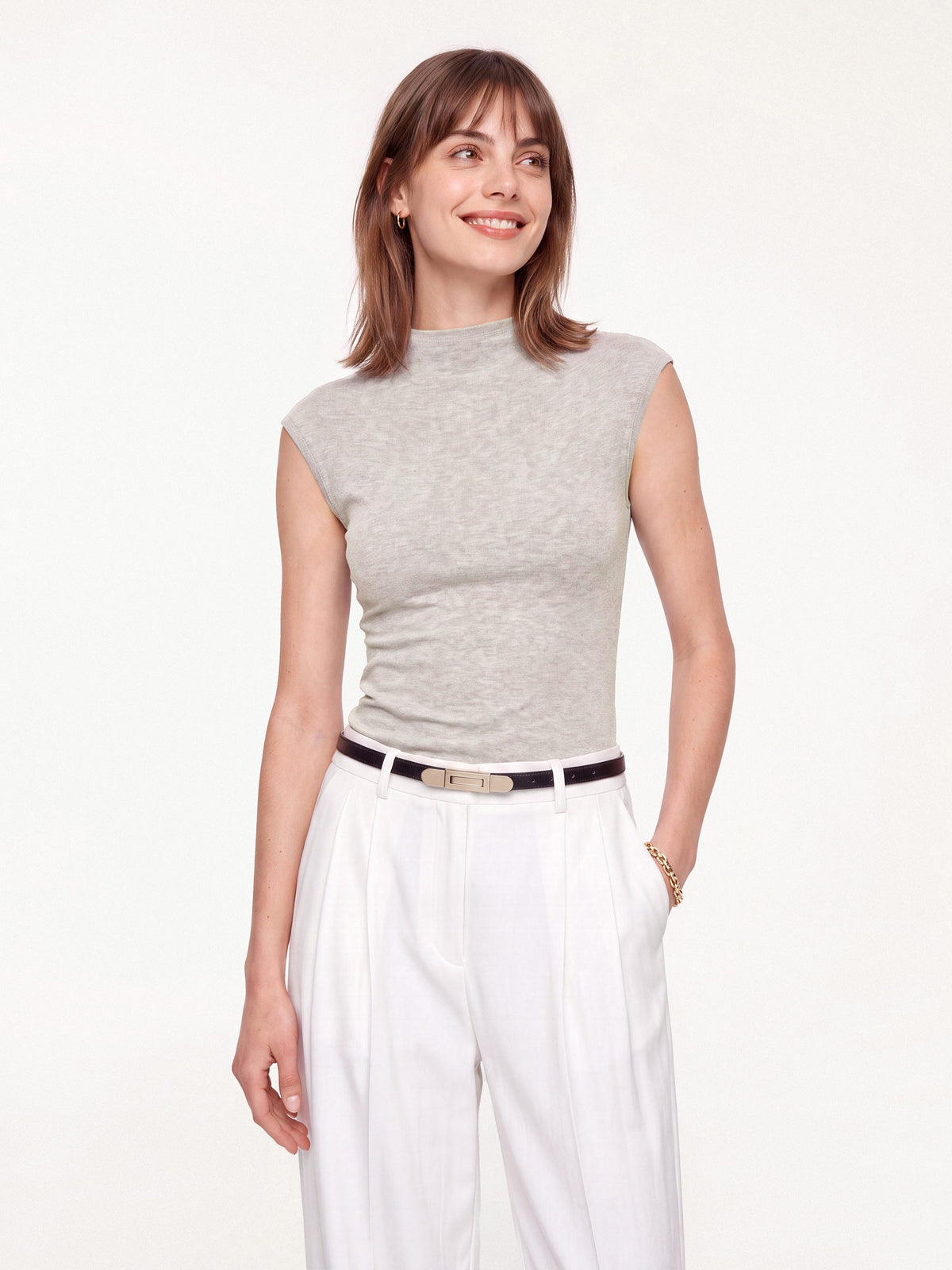Lyocell-Wool Mock Neck Top