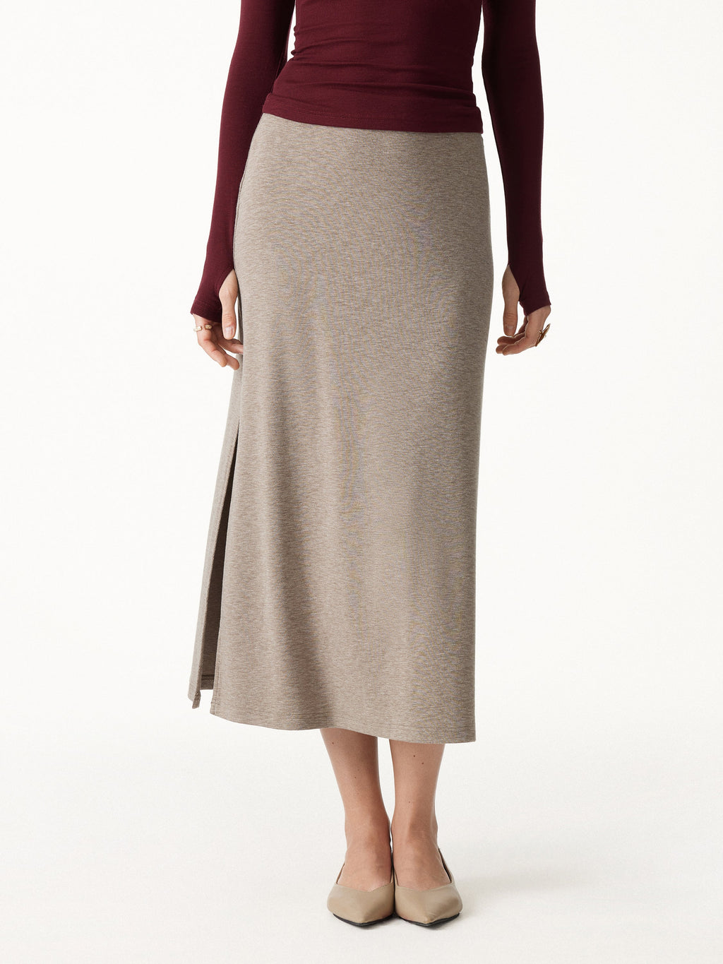 2Pcs Set Short Sleeve Tie-Side Top & Side-Slit A-Line Midi Skirt