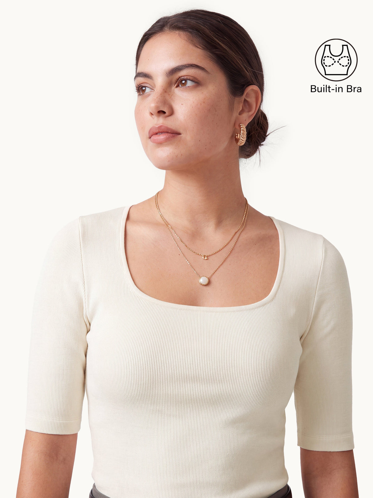 Essential Square Neck Elbow Length Sleeve Bra Top