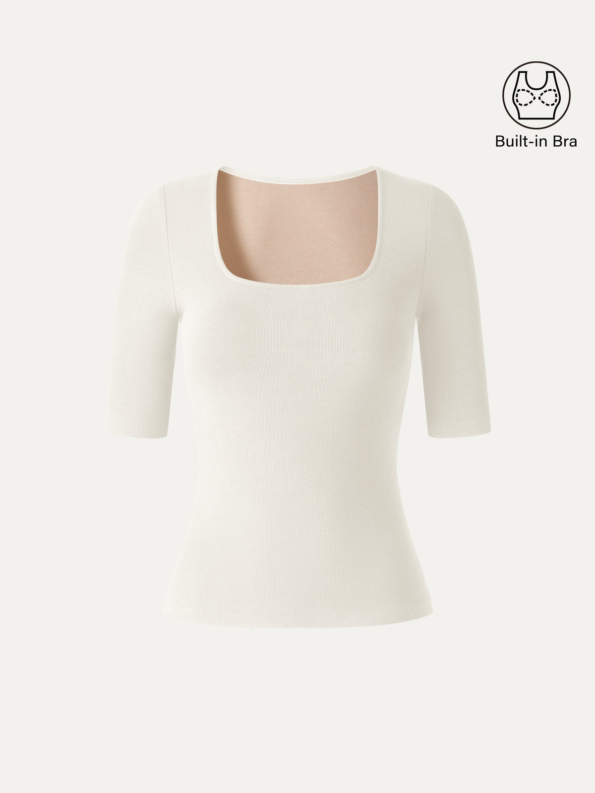 Essential Stretch Cotton Square Neck Elbow Length Sleeve Bra Top