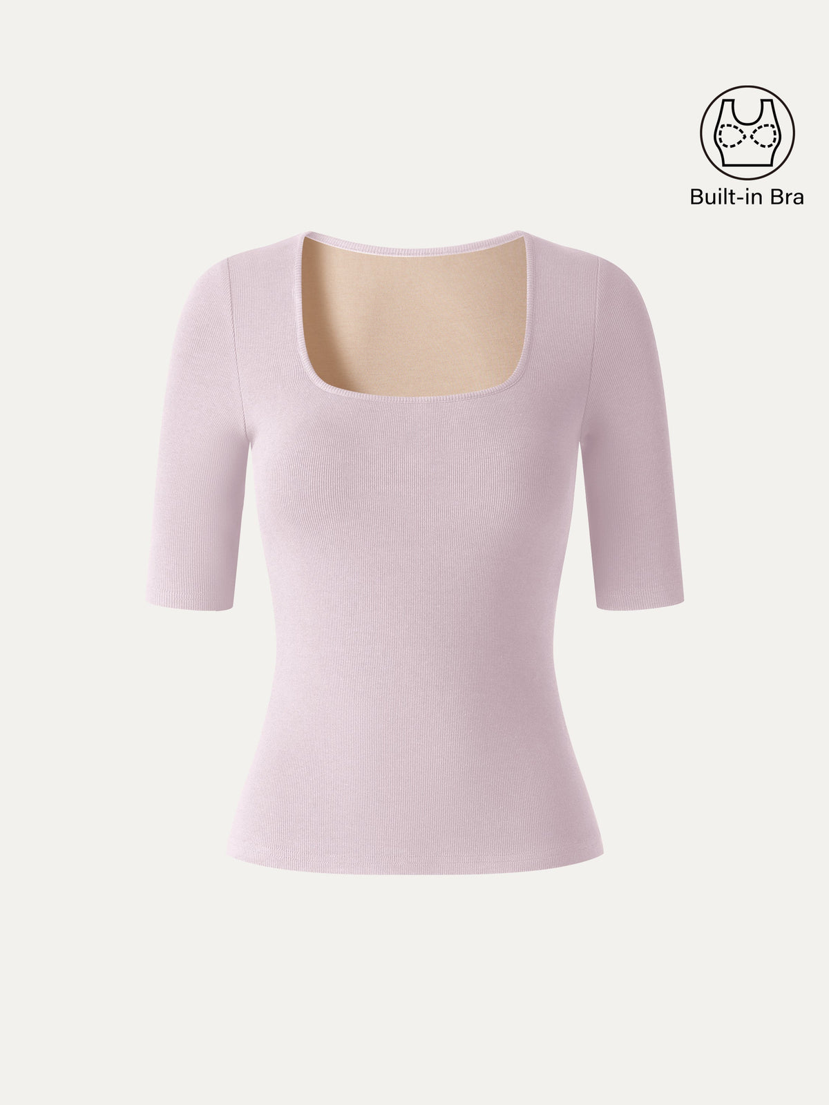 Essential Stretch Cotton Square Neck Elbow Length Sleeve Bra Top