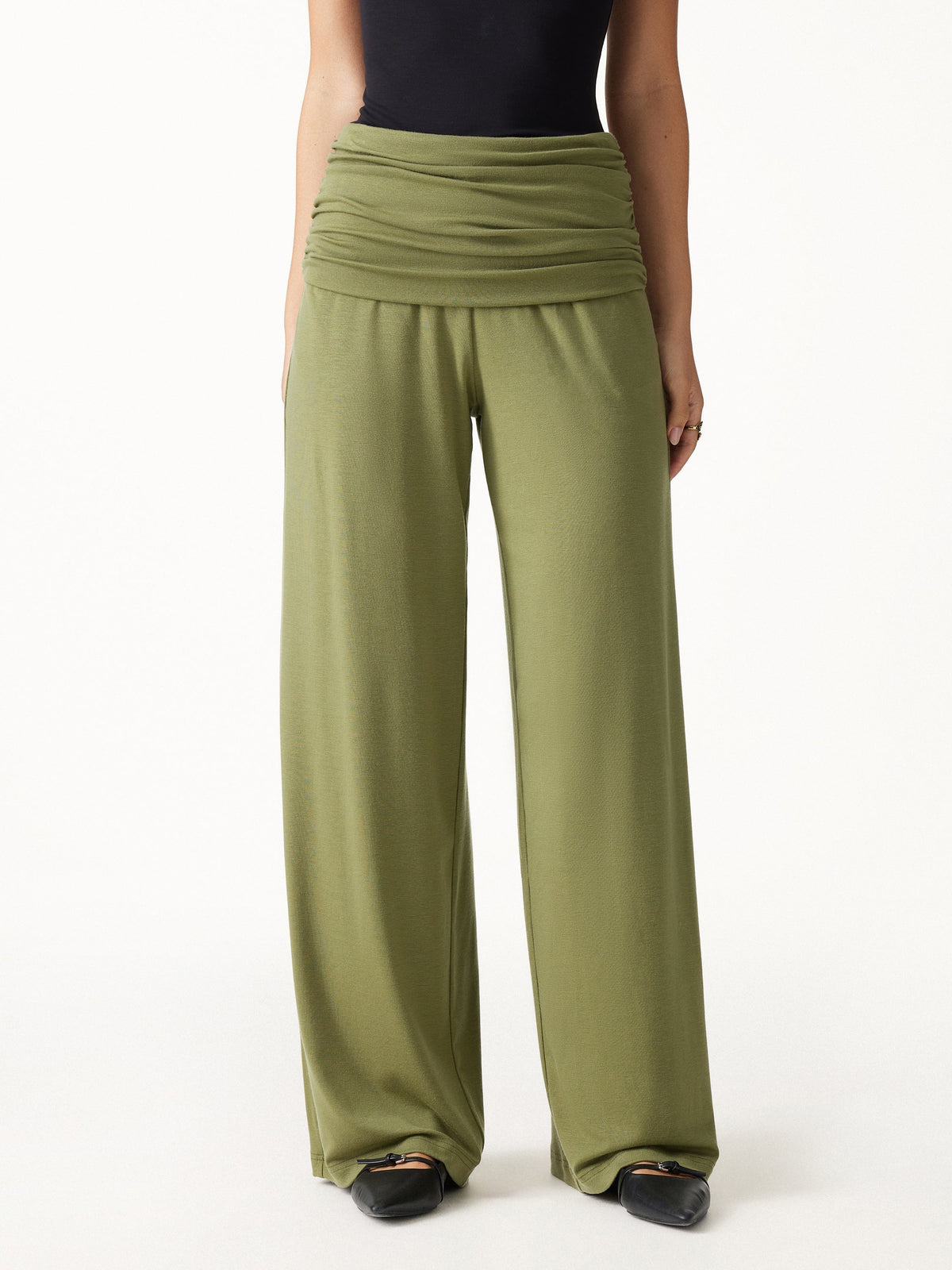 Non-Itchy Wool Blend Drapey Wide Leg Pull-on Pants with Pockets