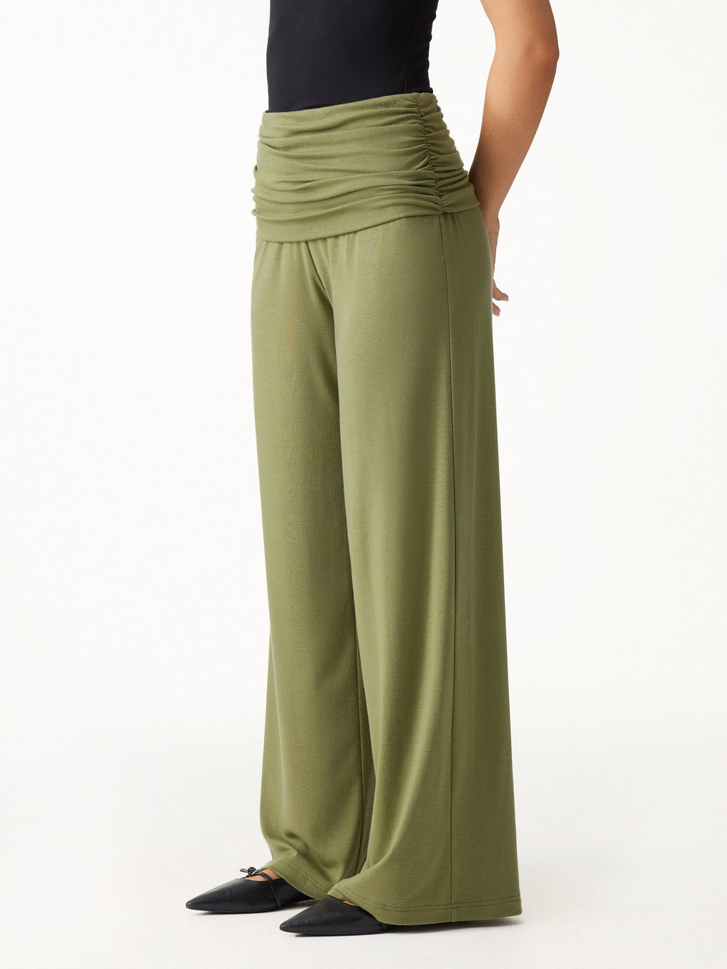Non-Itchy Wool Blend Drapey Wide Leg Pull-on Pants with Pockets