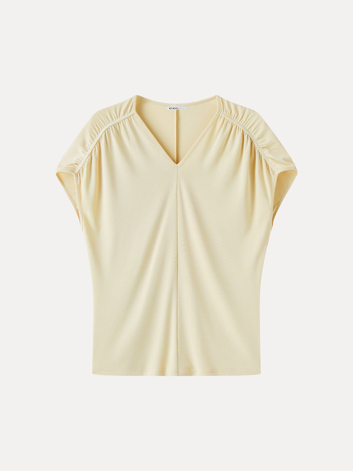 Sandwashed Modal Relaxed V-Neck Gathered Shoulder Top